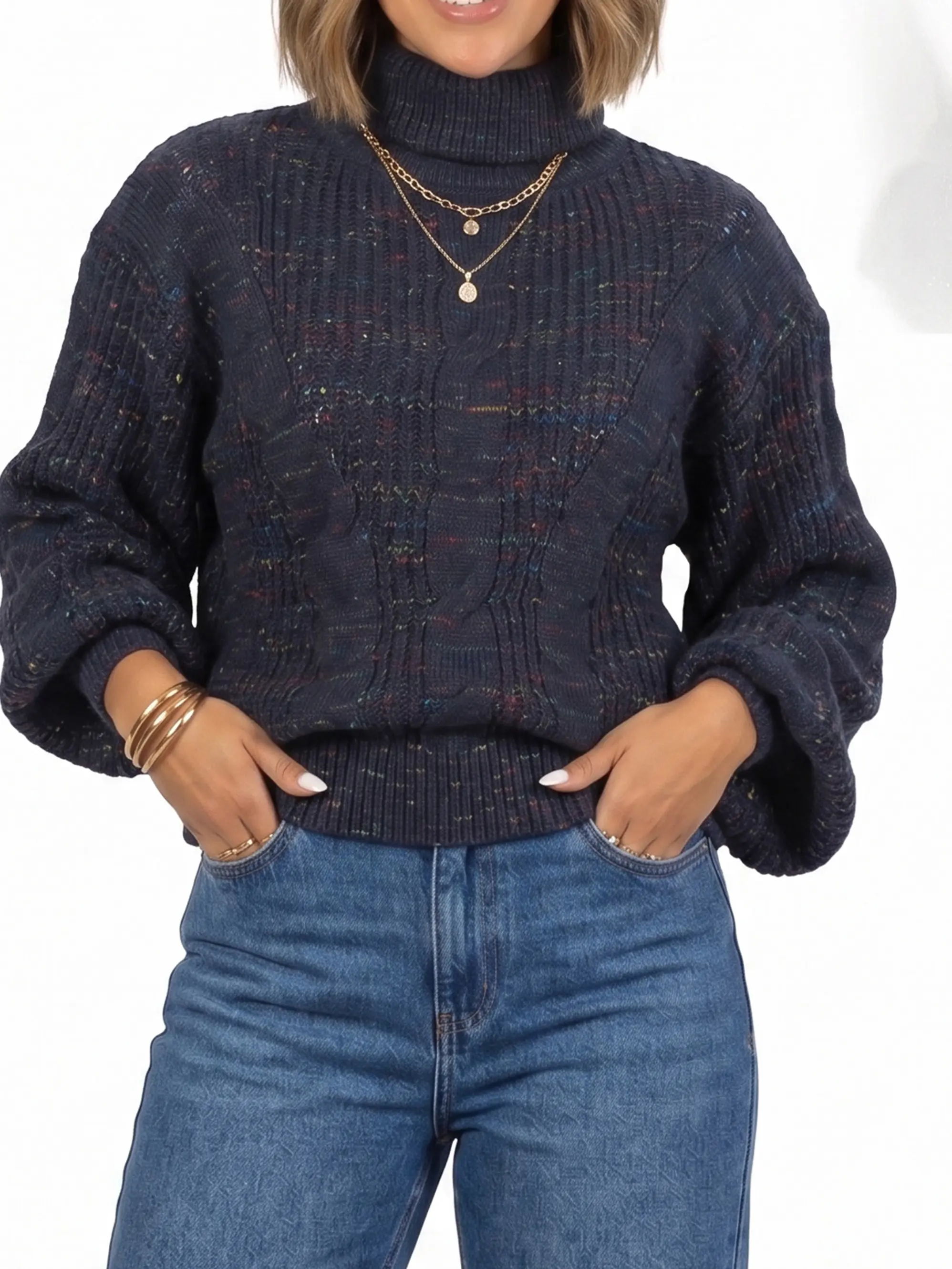 Chaleco mujer lana reciclada jaspeado manga englobada colores 8