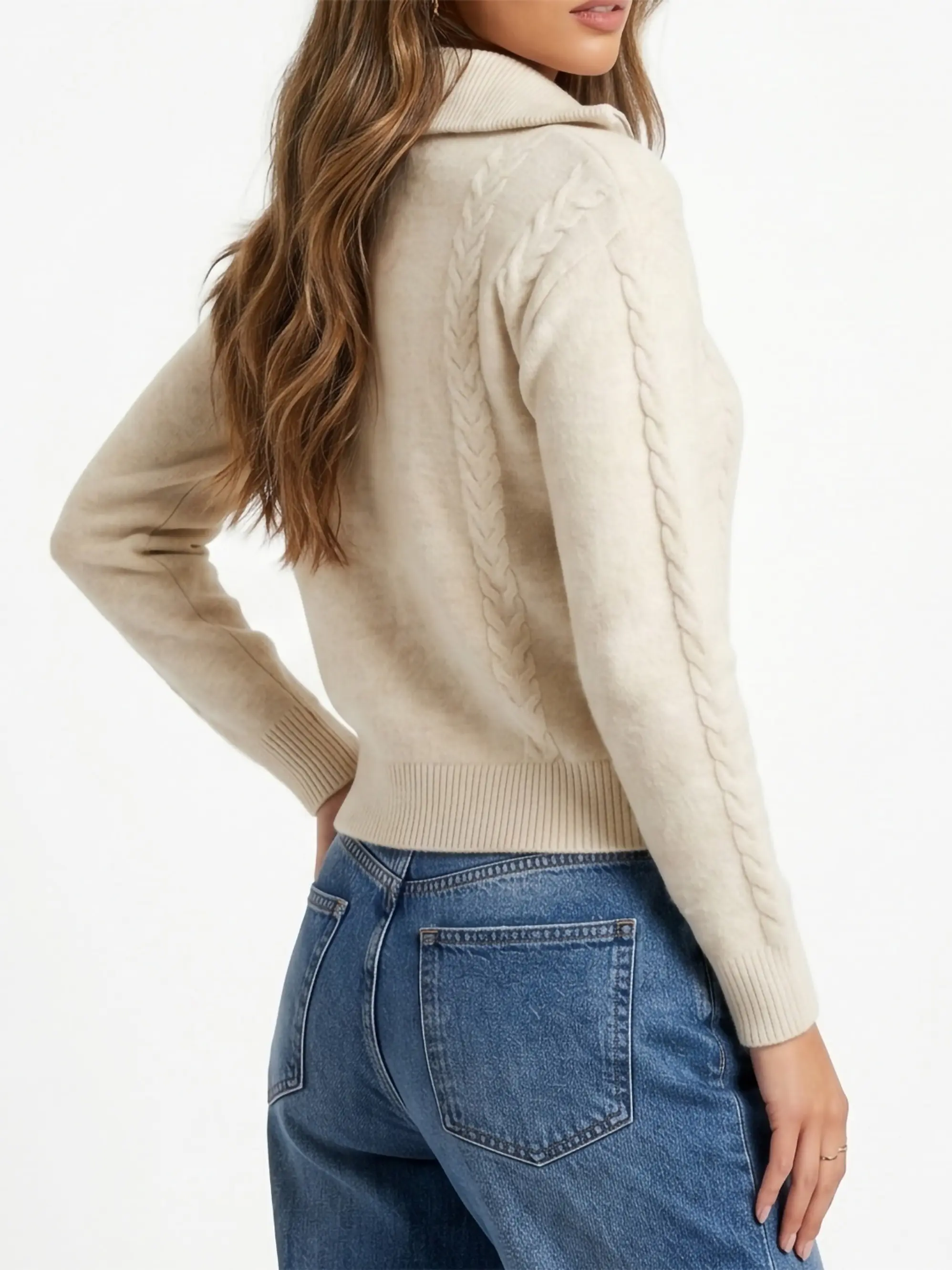 Sweater Mujer Con Medio Cierre Y Trenzas Colores 2