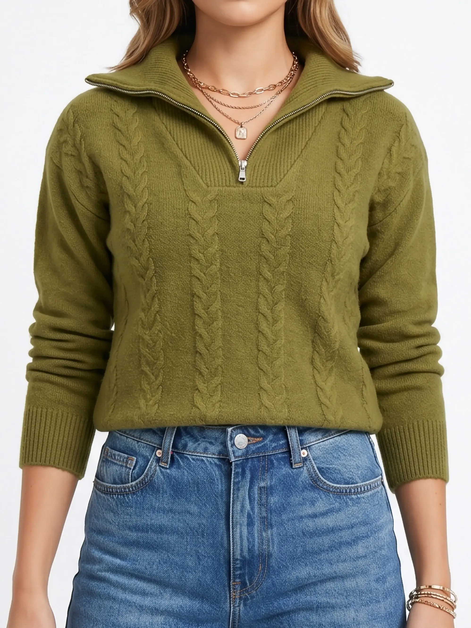 Sweater Mujer Con Medio Cierre Y Trenzas Colores 4
