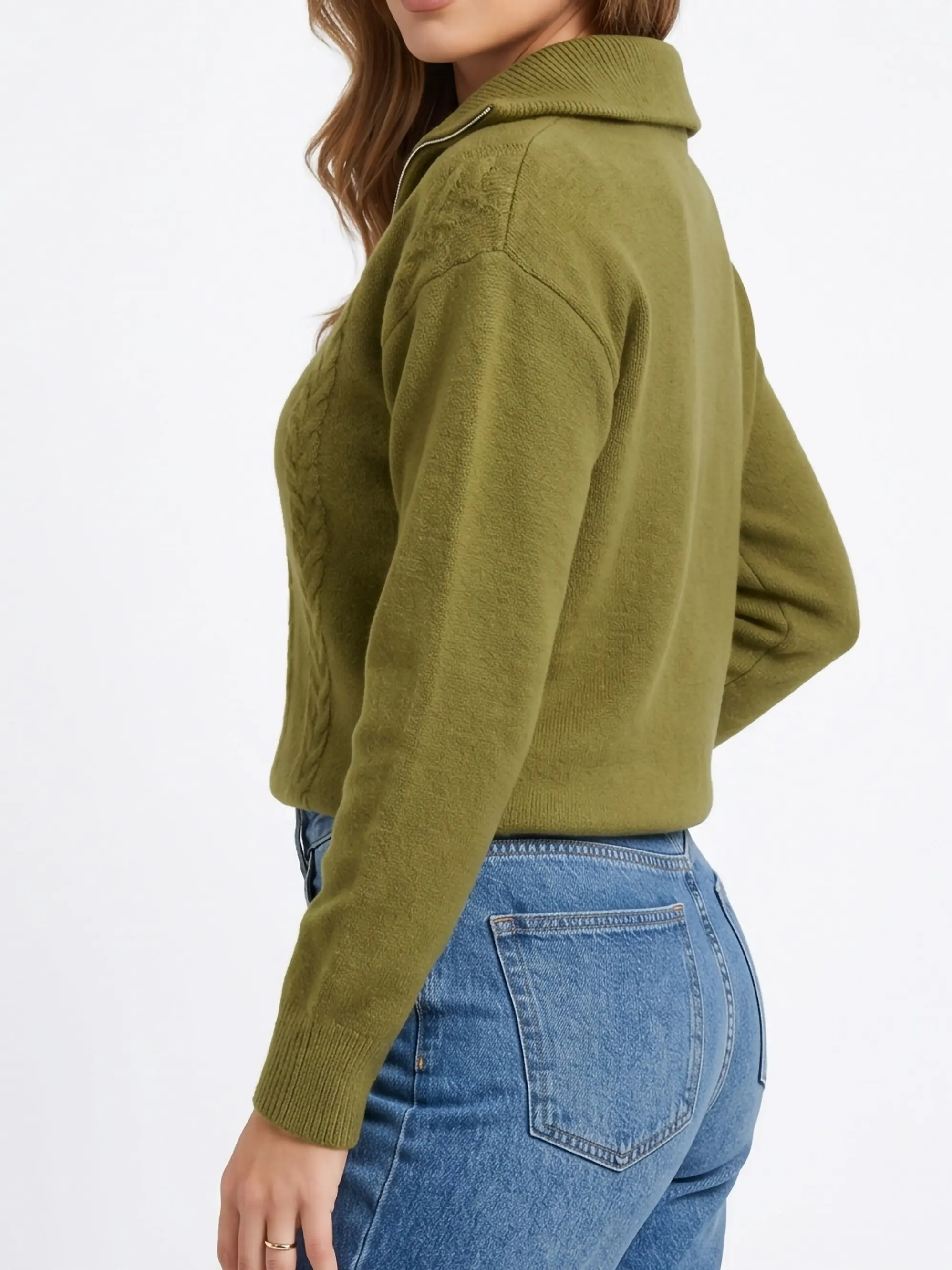 Sweater Mujer Con Medio Cierre Y Trenzas Colores 5
