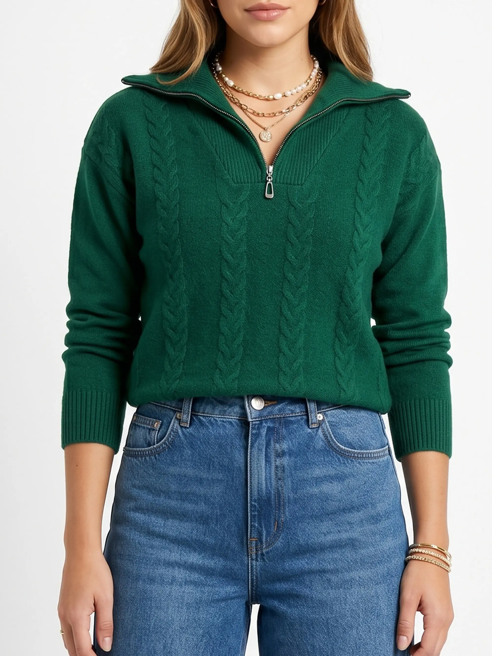Sweater Mujer Con Medio Cierre Y Trenzas Colores 6