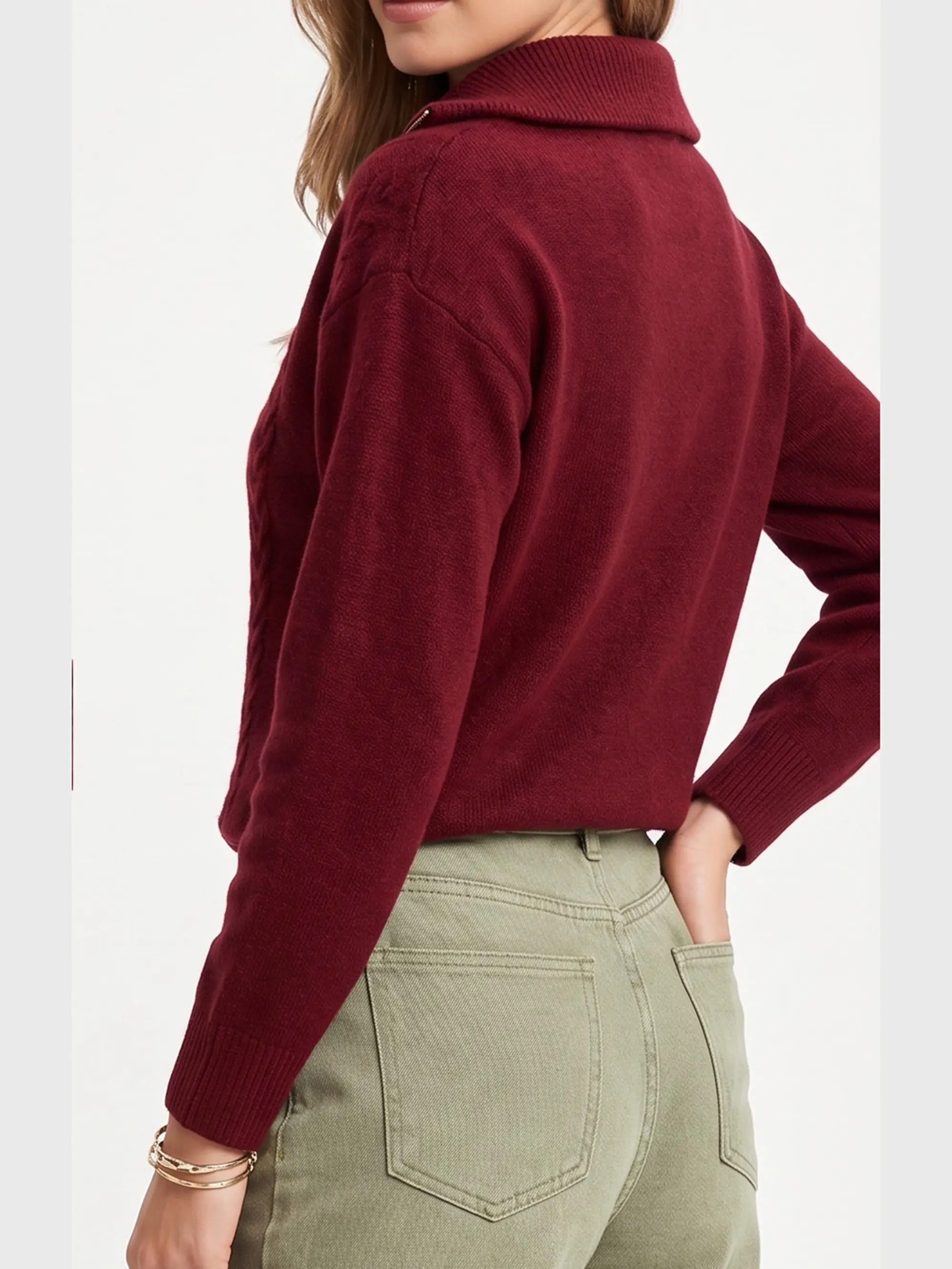 Sweater Mujer Con Medio Cierre Y Trenzas Colores 15