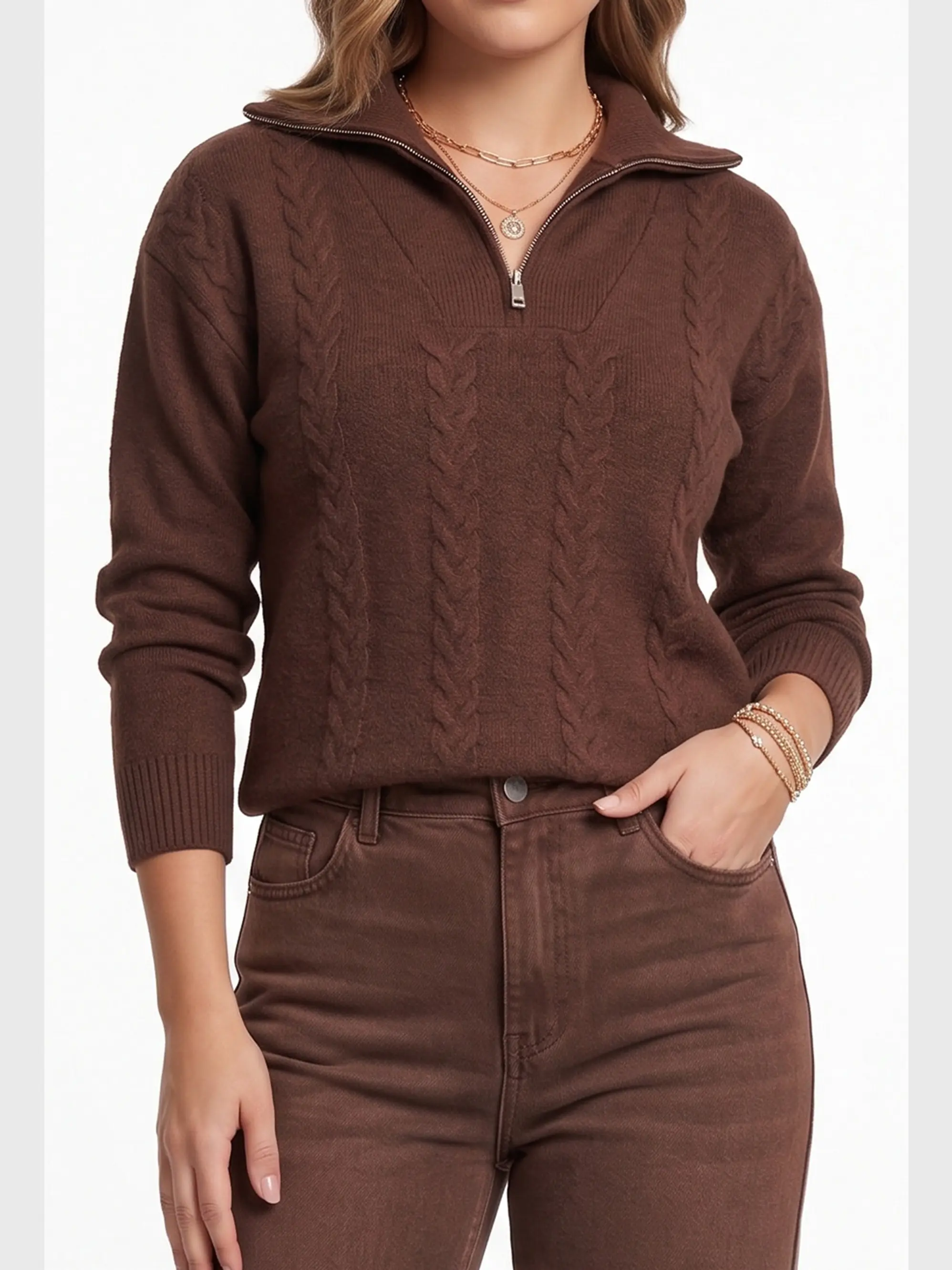 Sweater Mujer Con Medio Cierre Y Trenzas Colores 17