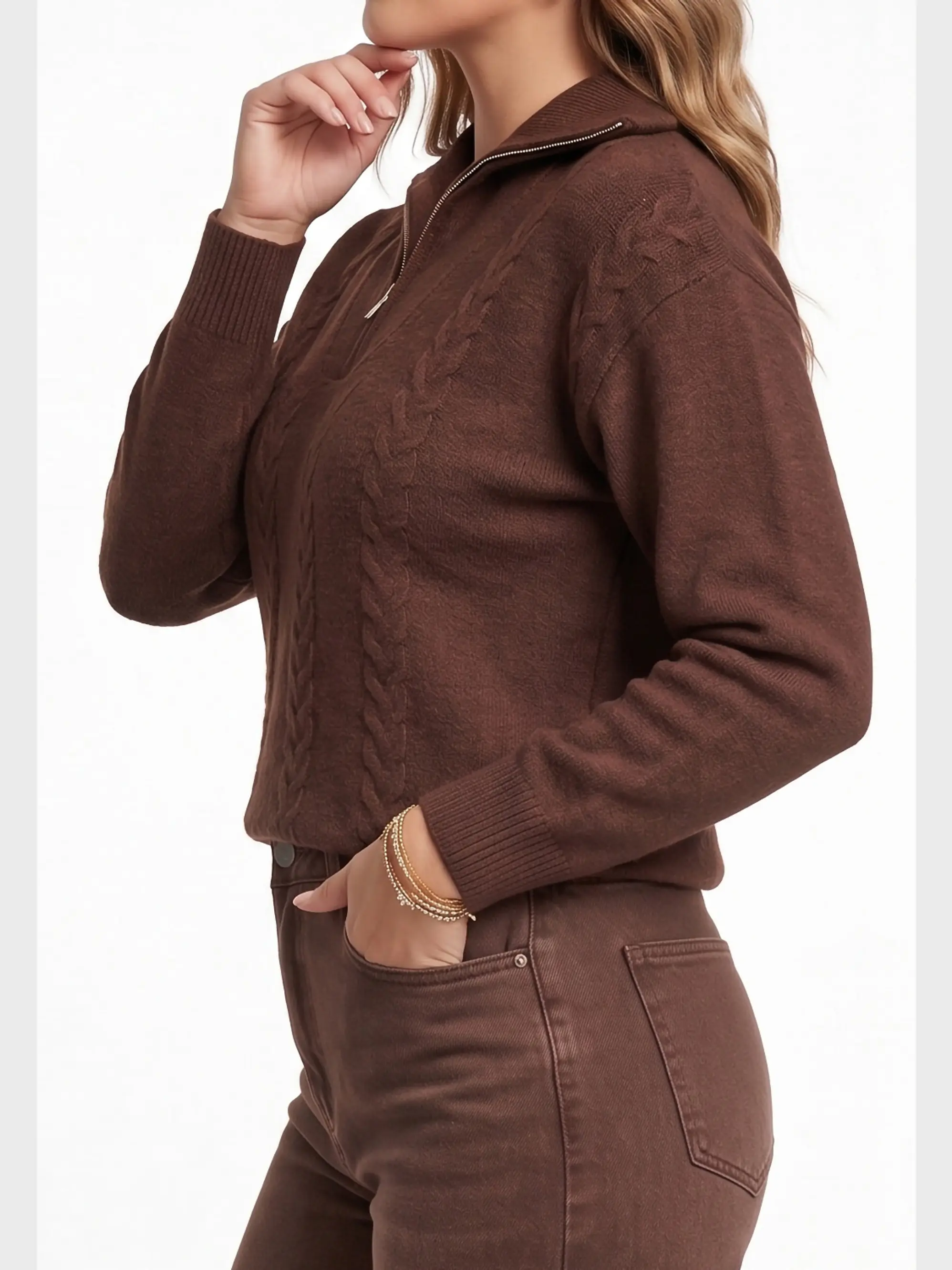 Sweater Mujer Con Medio Cierre Y Trenzas Colores 21