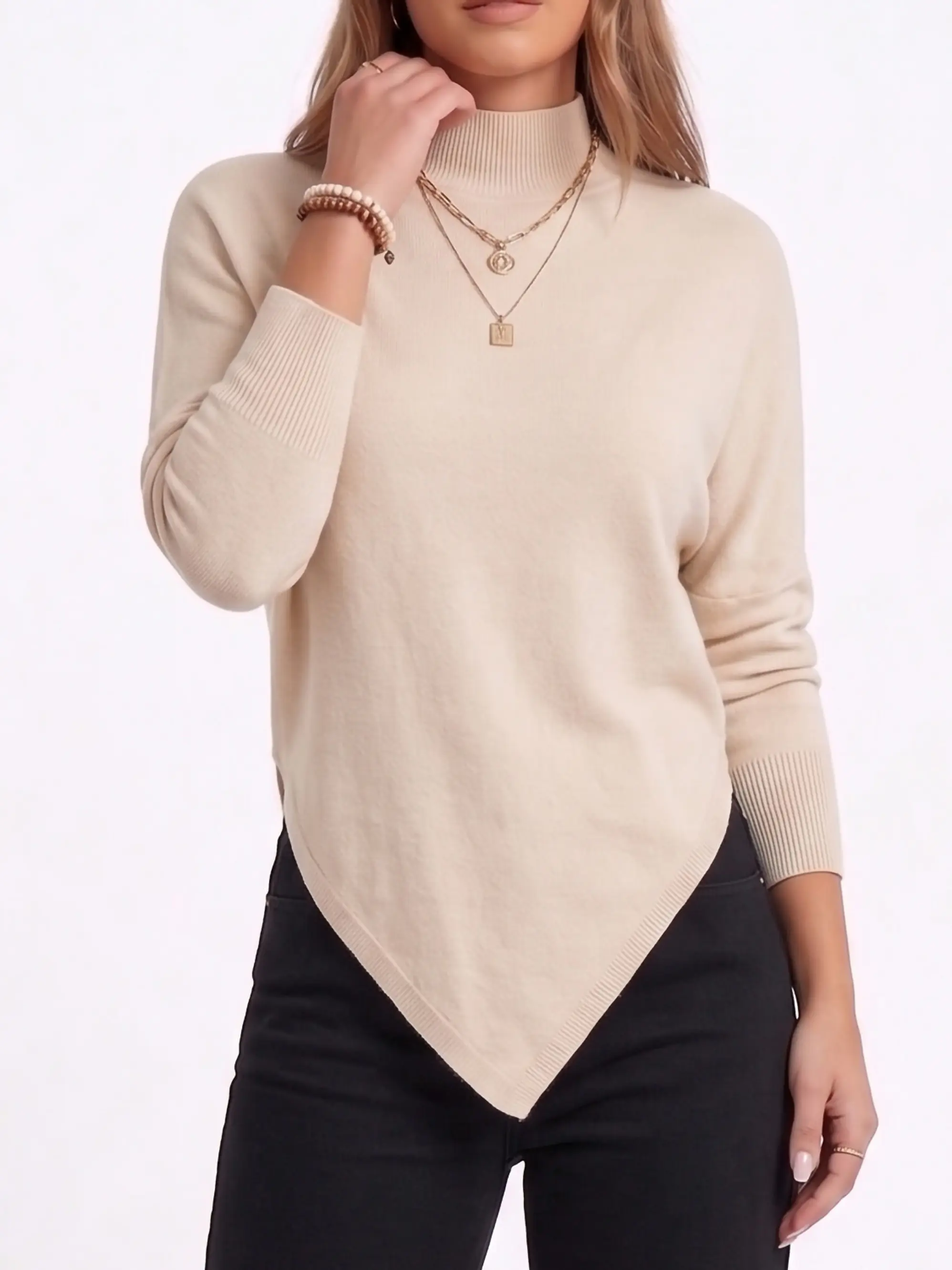 Sweater Mujer Asimétrico en Punta con Cuello Alto 3