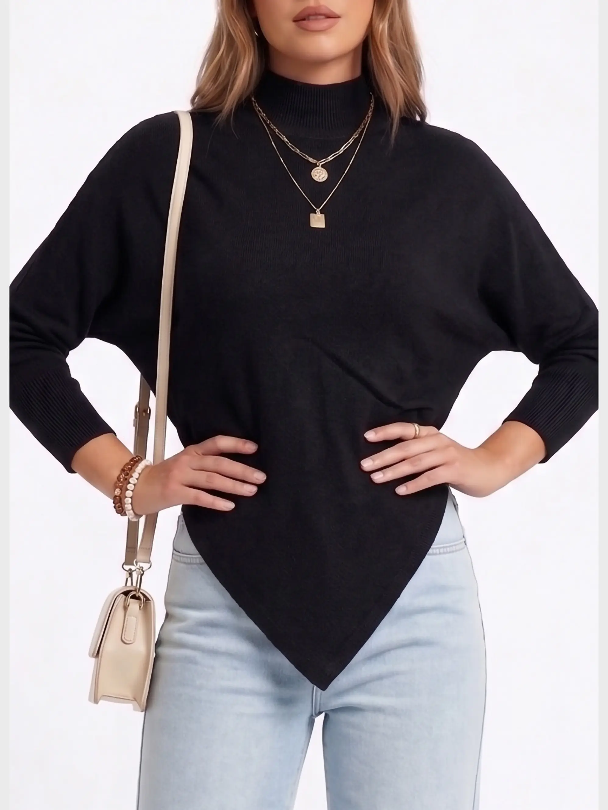 Sweater Mujer Asimétrico en Punta con Cuello Alto 7