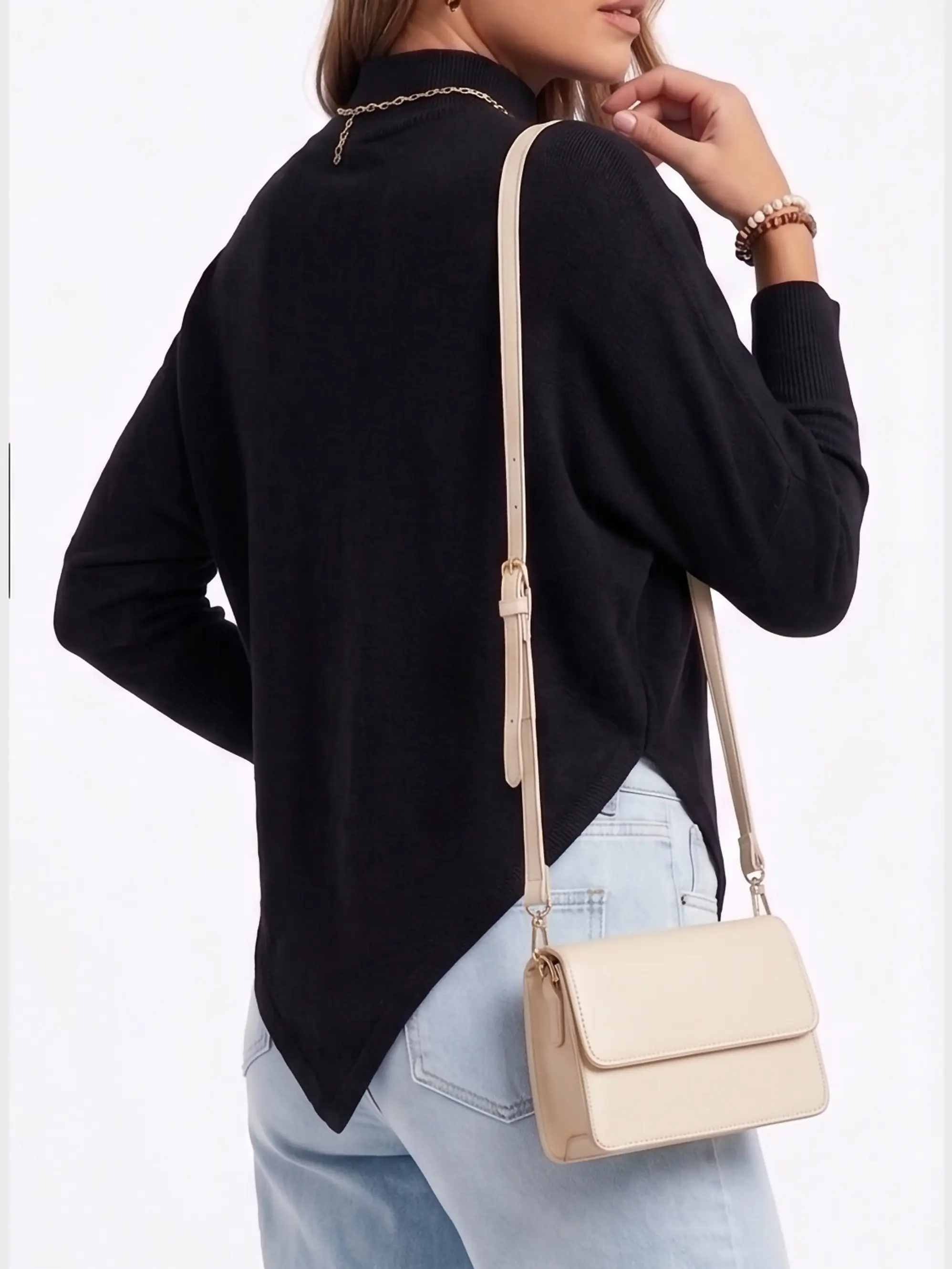 Sweater Mujer Asimétrico en Punta con Cuello Alto 8