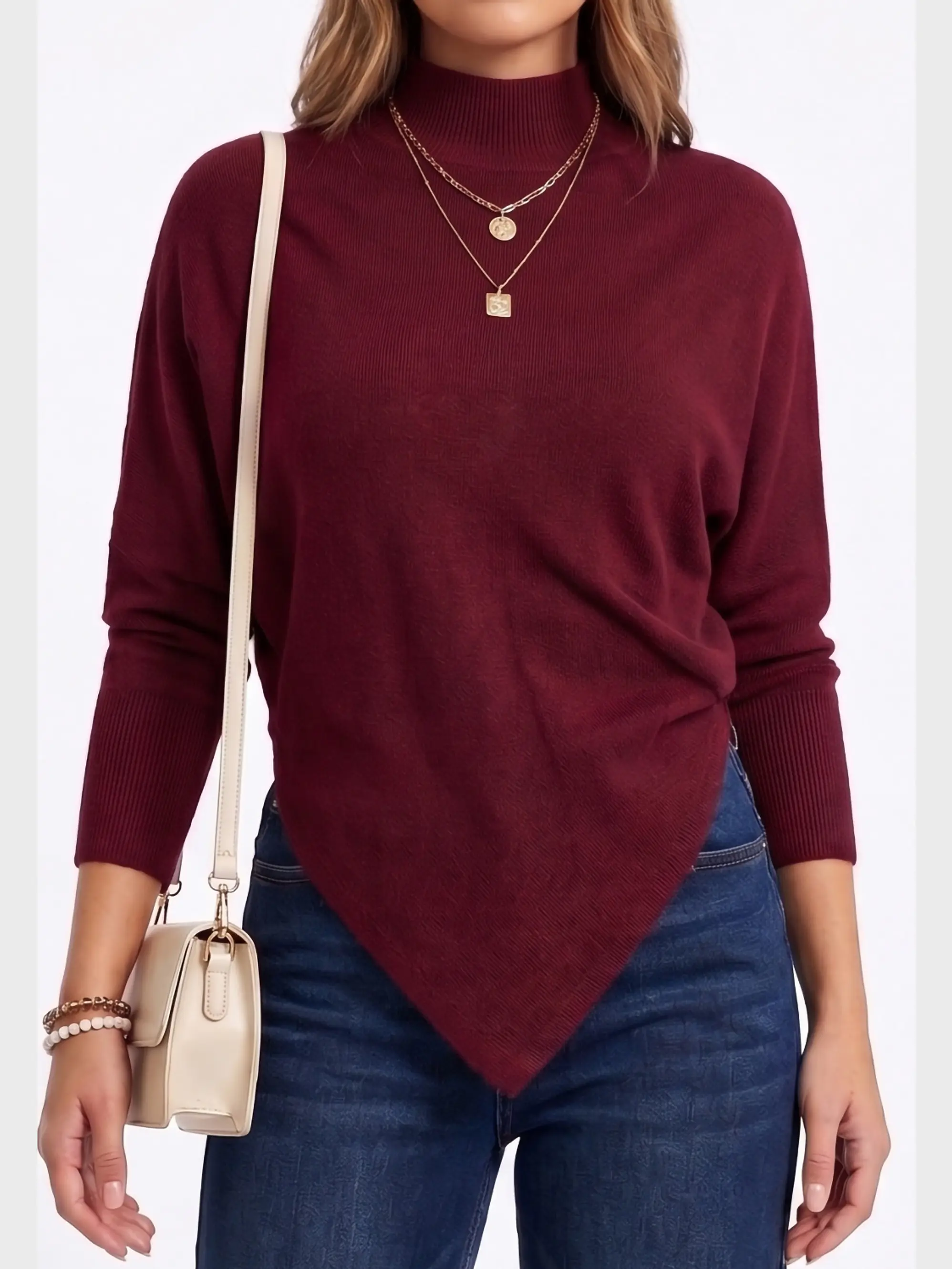 Sweater Mujer Asimétrico en Punta con Cuello Alto 5