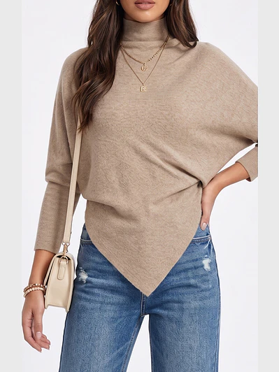 Sweater Mujer Asimétrico en Punta con Cuello Alto