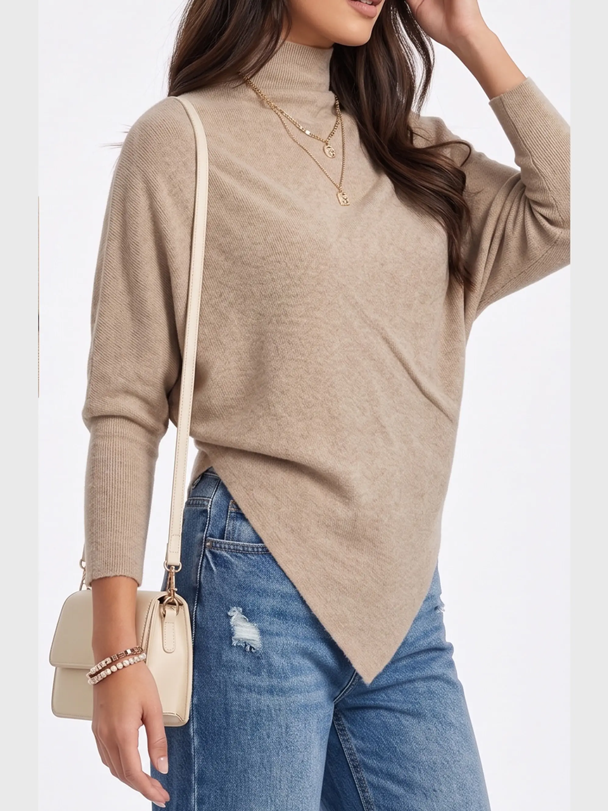 Sweater Mujer Asimétrico en Punta con Cuello Alto 2