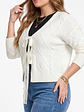 Cardigan Mujer Tejido Trenzado Corto Con Lazos Casual - Miniatura 3