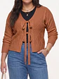 Cardigan Mujer Tejido Trenzado Corto Con Lazos Casual - Miniatura 6