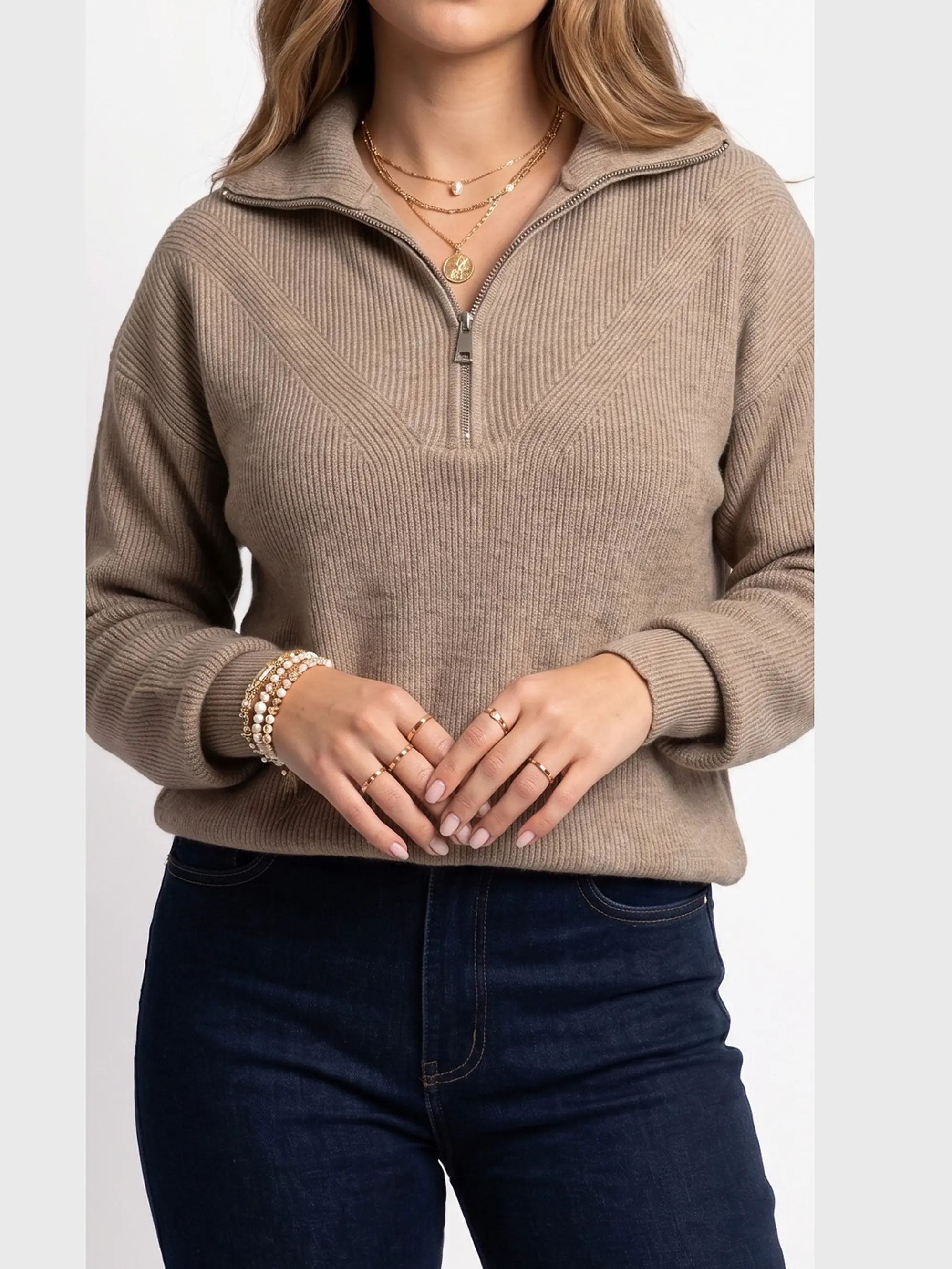 Sweater Tejido con Medio Cierre Metálico y Cuello Alto 5
