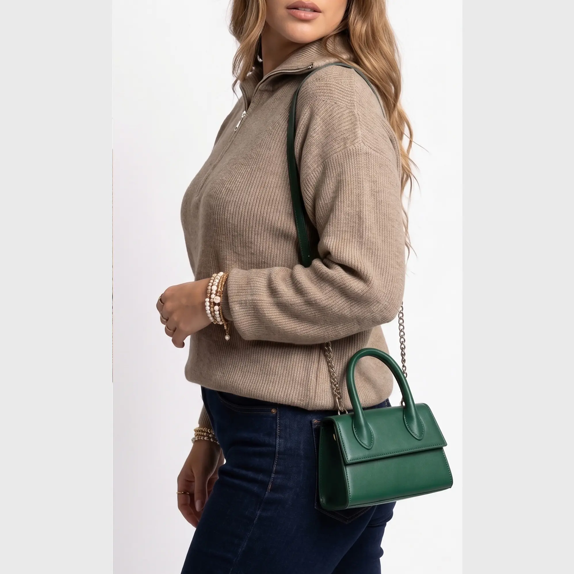 Sweater Tejido con Medio Cierre Metálico y Cuello Alto 6