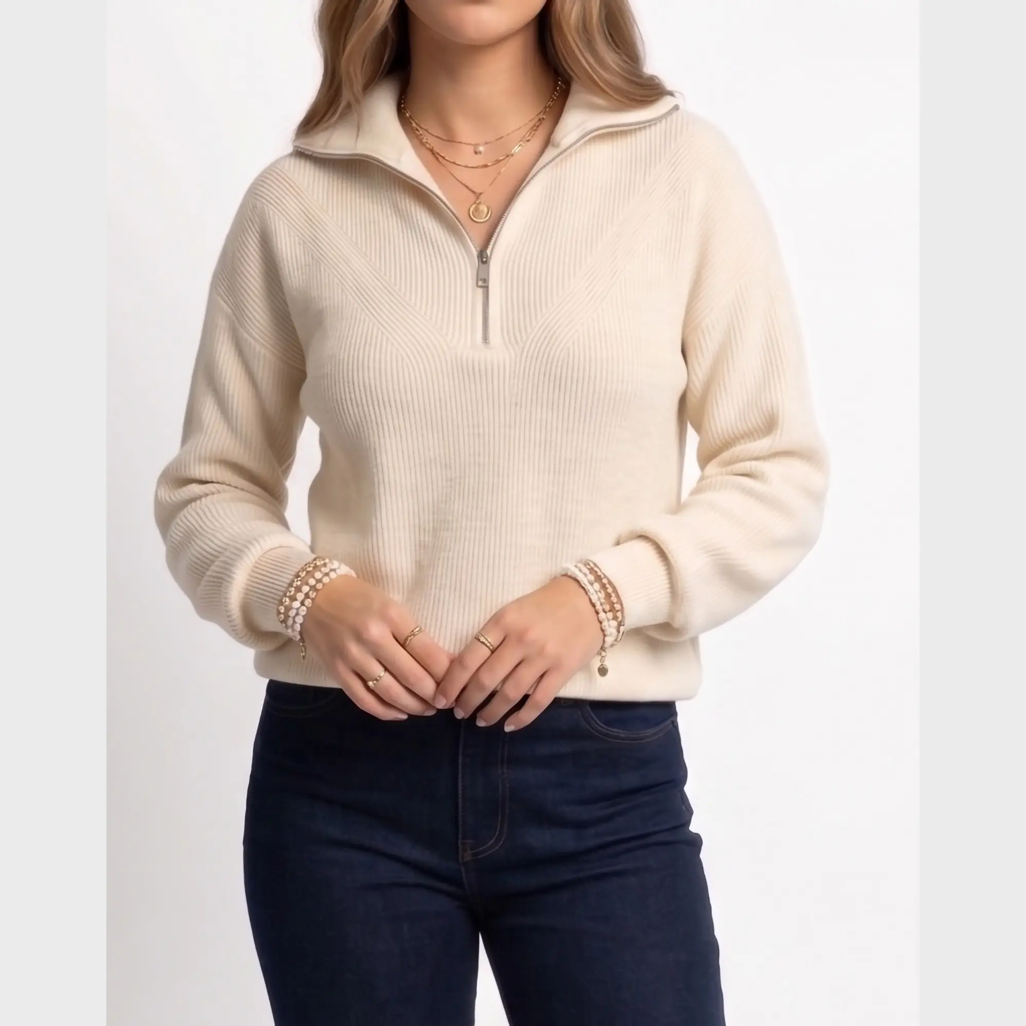 Sweater Tejido con Medio Cierre Metálico y Cuello Alto 8