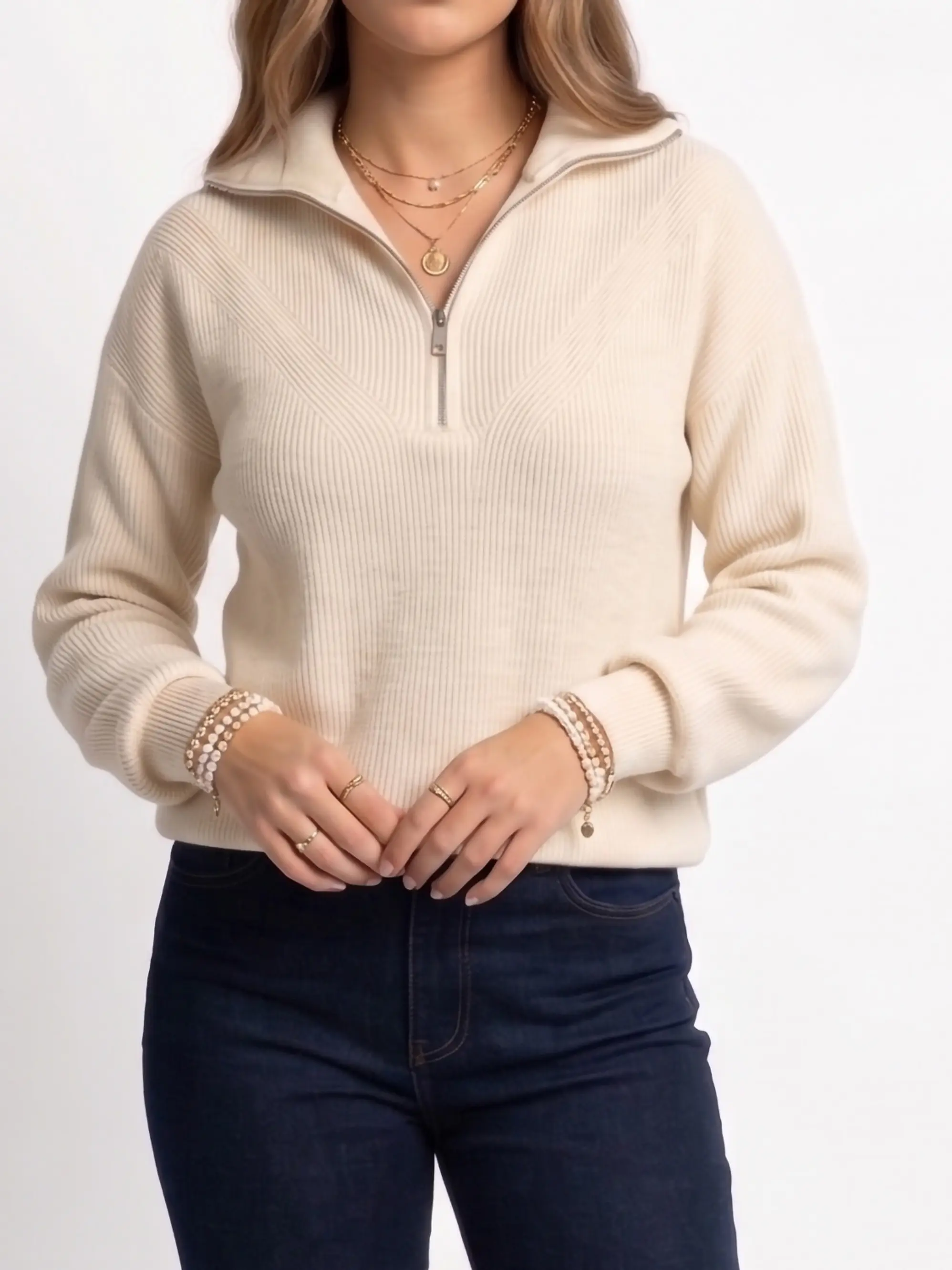 Sweater Tejido con Medio Cierre Metálico y Cuello Alto 8