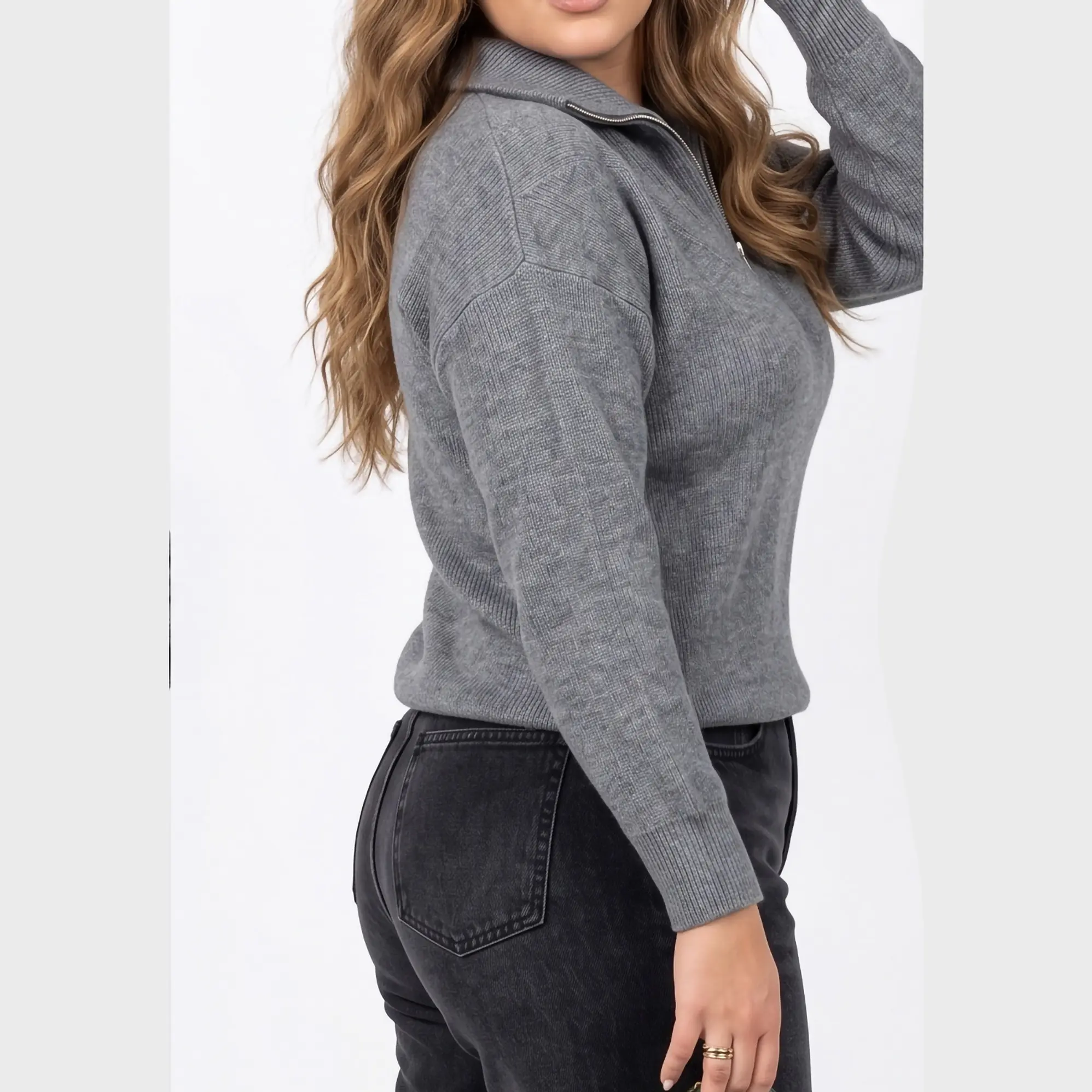Sweater Tejido con Medio Cierre Metálico y Cuello Alto 10