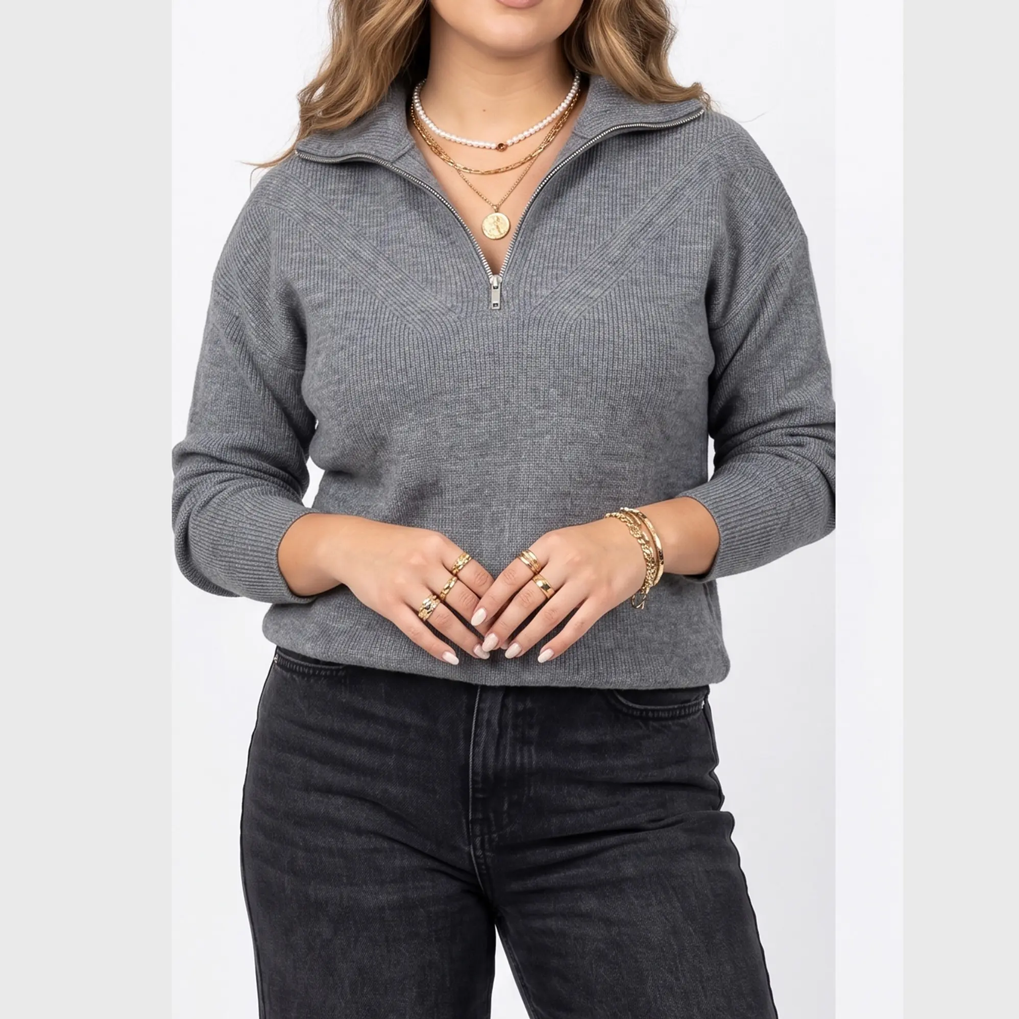 Sweater Tejido con Medio Cierre Metálico y Cuello Alto 9