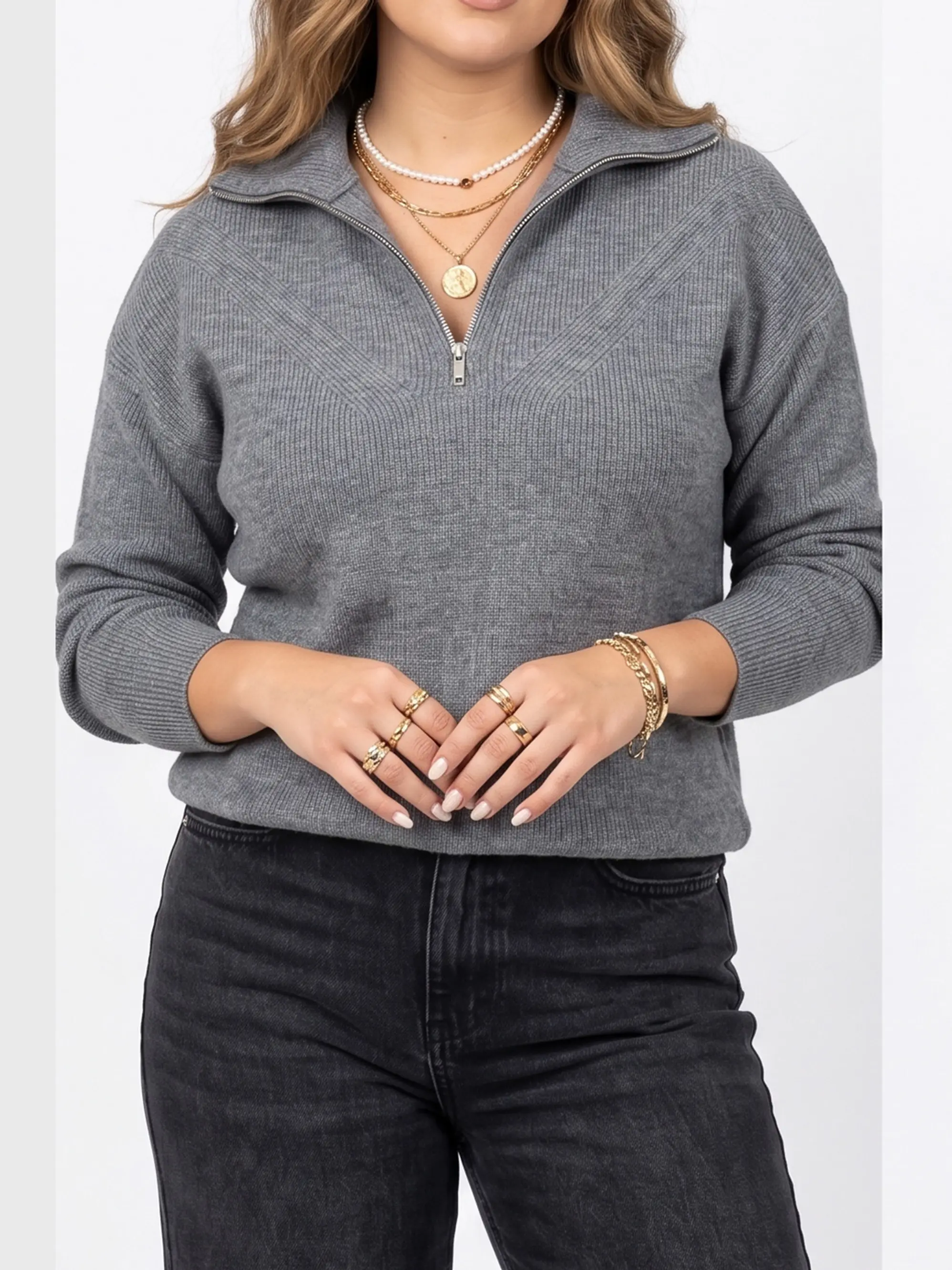 Sweater Tejido con Medio Cierre Metálico y Cuello Alto 9
