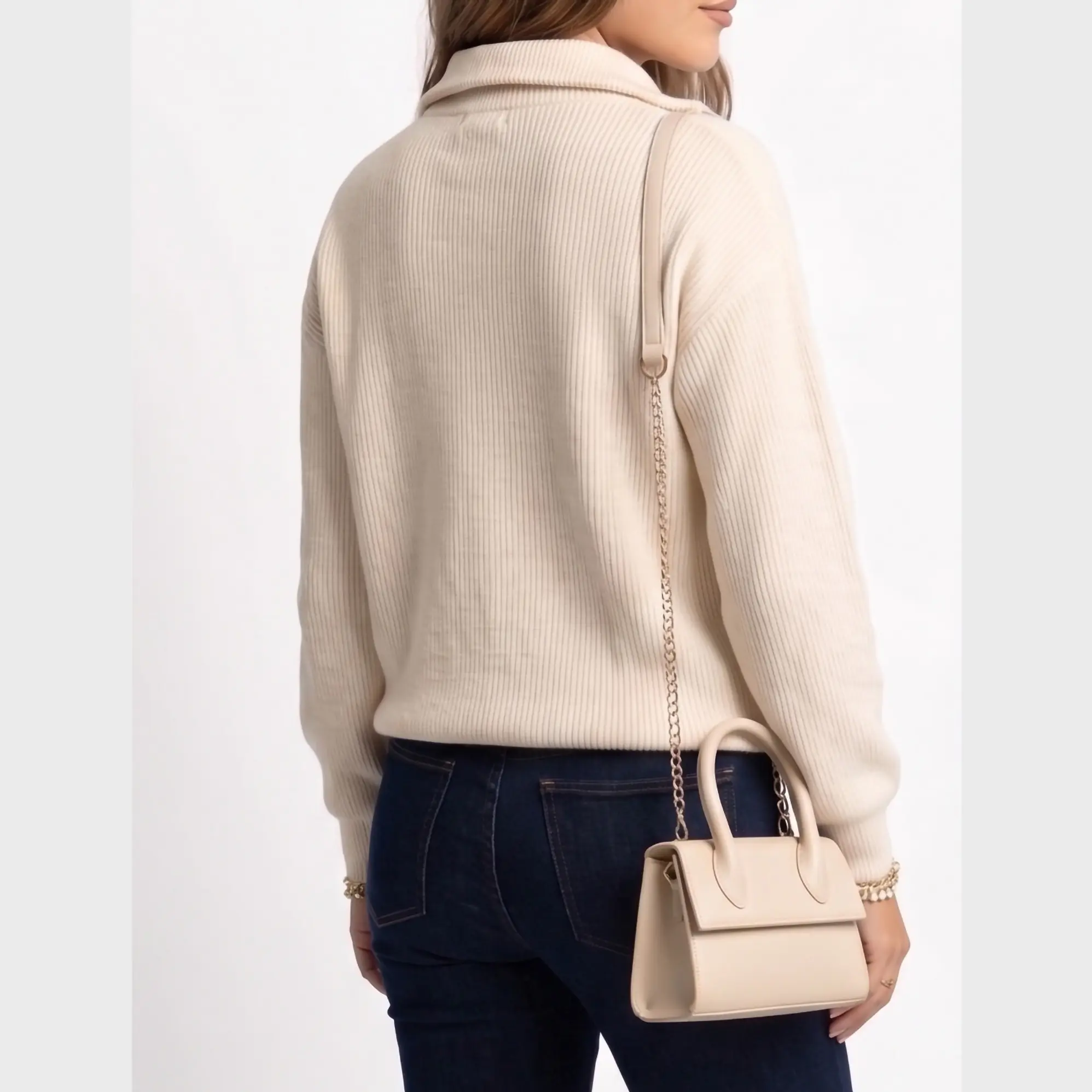 Sweater Tejido con Medio Cierre Metálico y Cuello Alto 7
