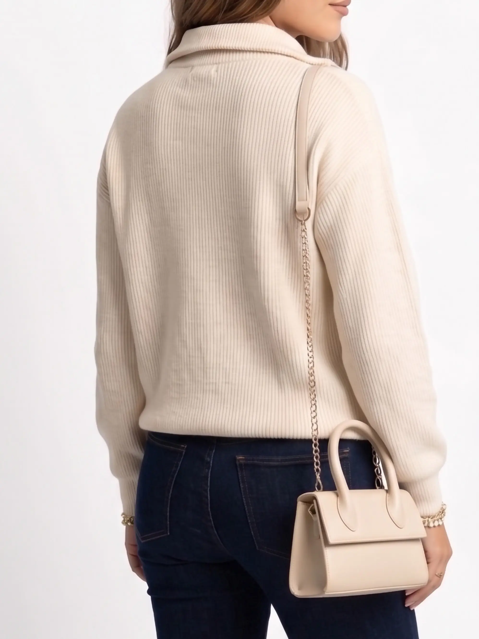 Sweater Tejido con Medio Cierre Metálico y Cuello Alto 7