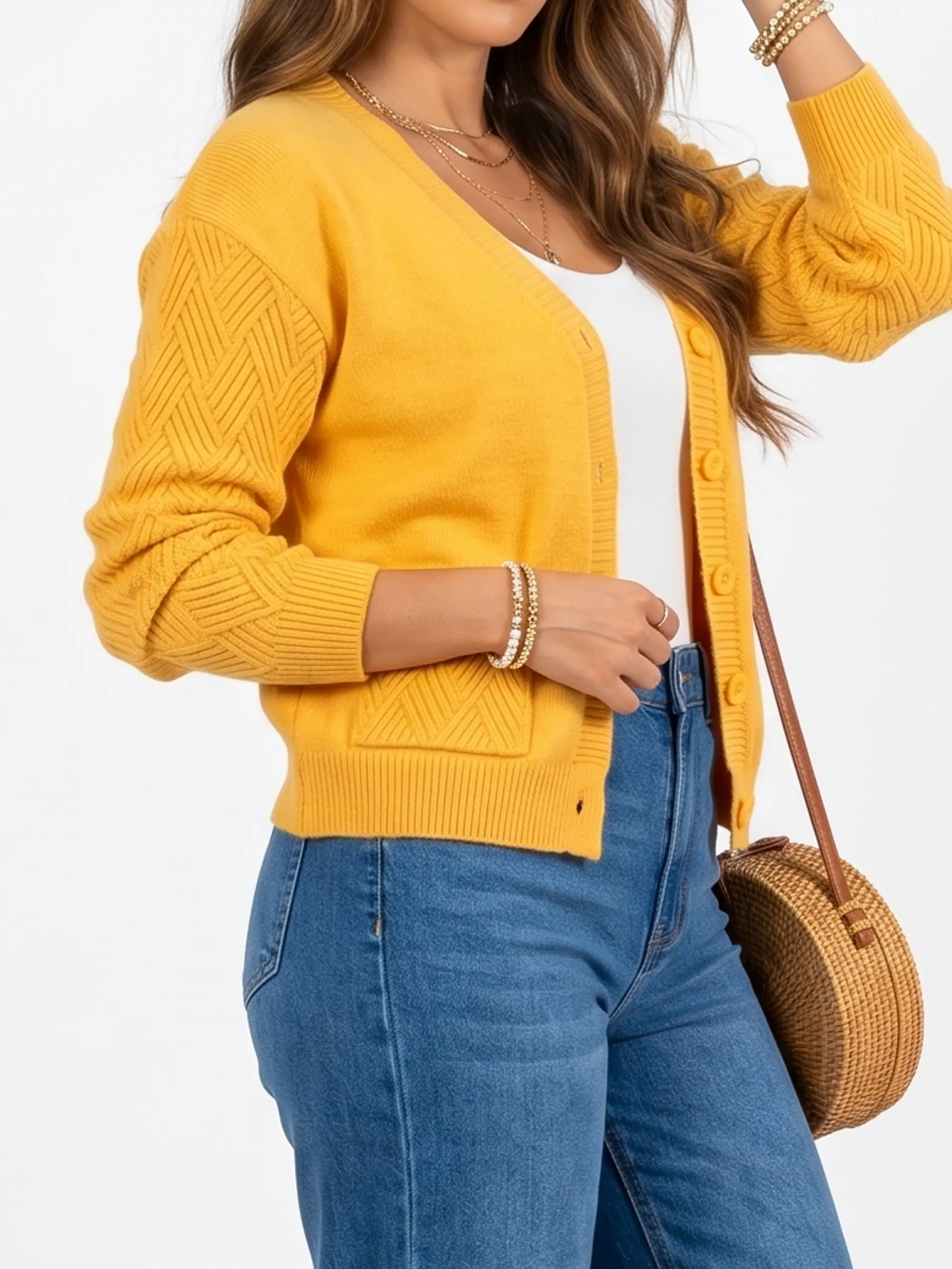 Cárdigan Mujer Básico Texturizado con Botones 14