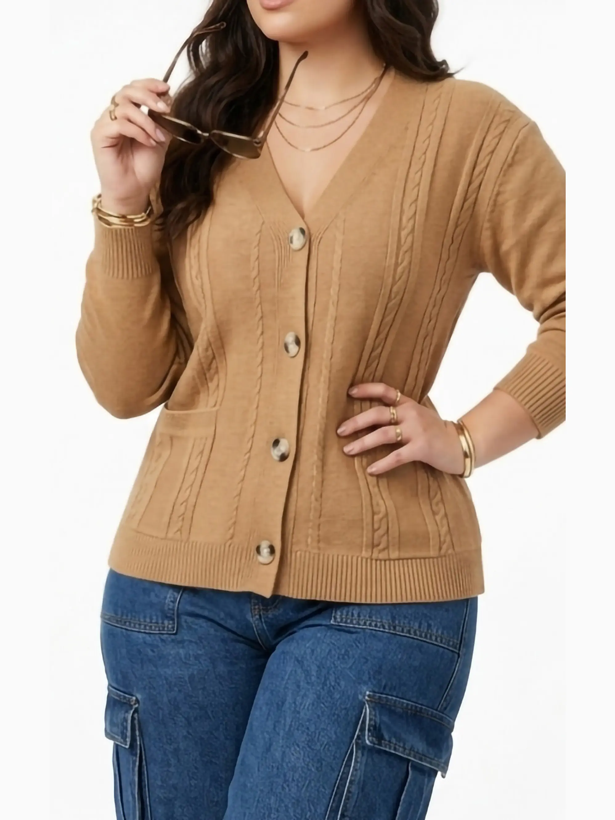 Cardigan Sweater Con Botones Bolsillos Chaleco Tejido Mujer 5