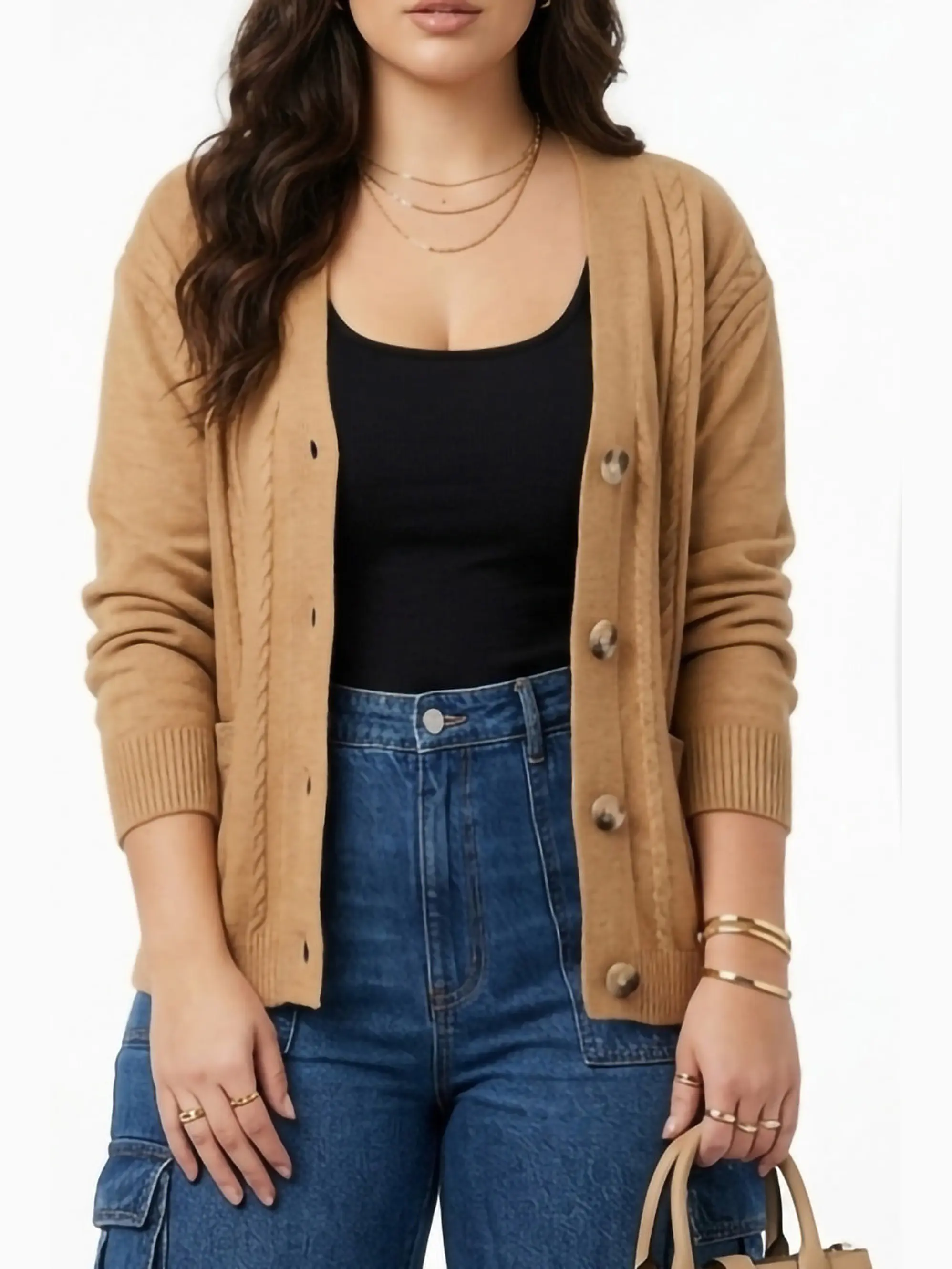 Cardigan Sweater Con Botones Bolsillos Chaleco Tejido Mujer 6