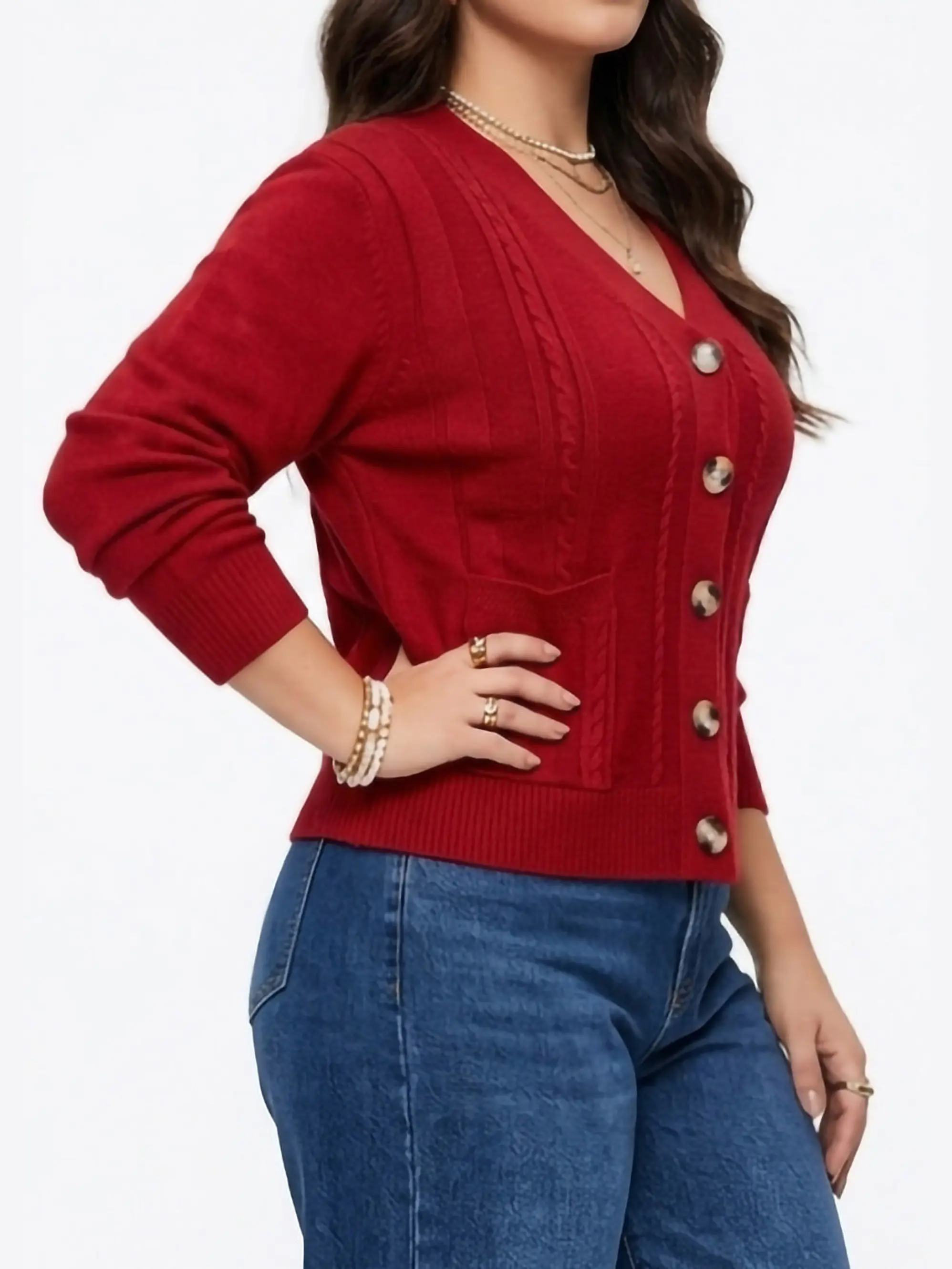 Cardigan Sweater Con Botones Bolsillos Chaleco Tejido Mujer 7