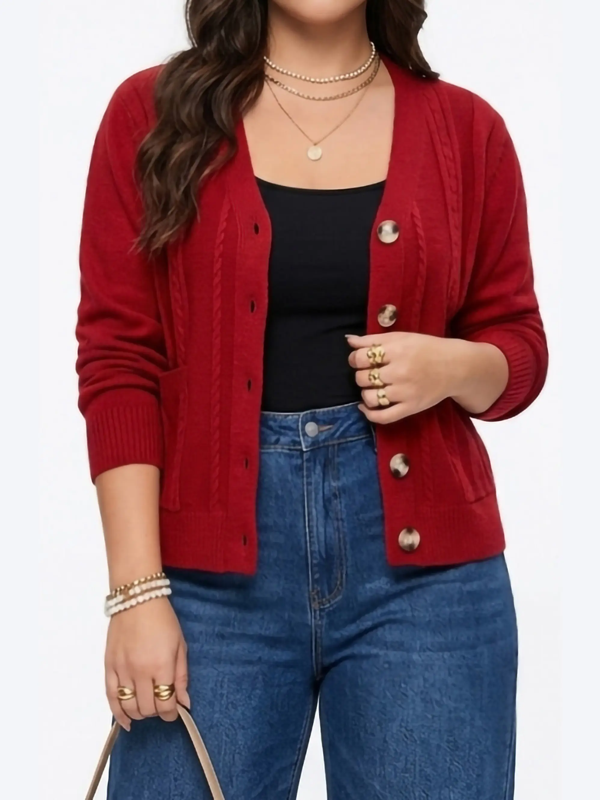 Cardigan Sweater Con Botones Bolsillos Chaleco Tejido Mujer 8