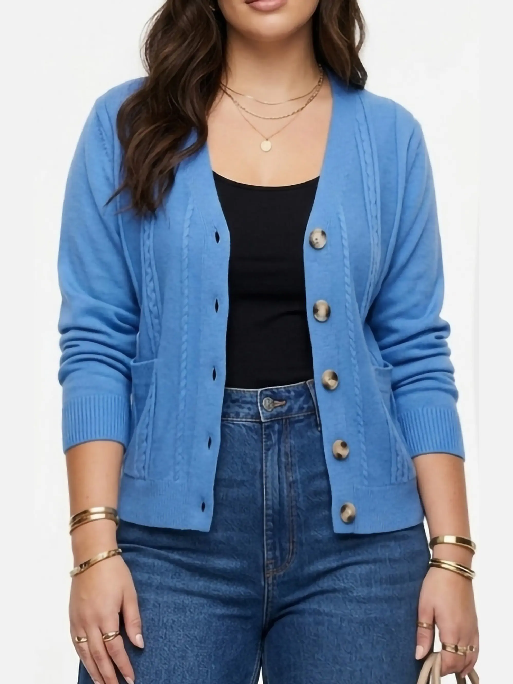 Cardigan Sweater Con Botones Bolsillos Chaleco Tejido Mujer 10