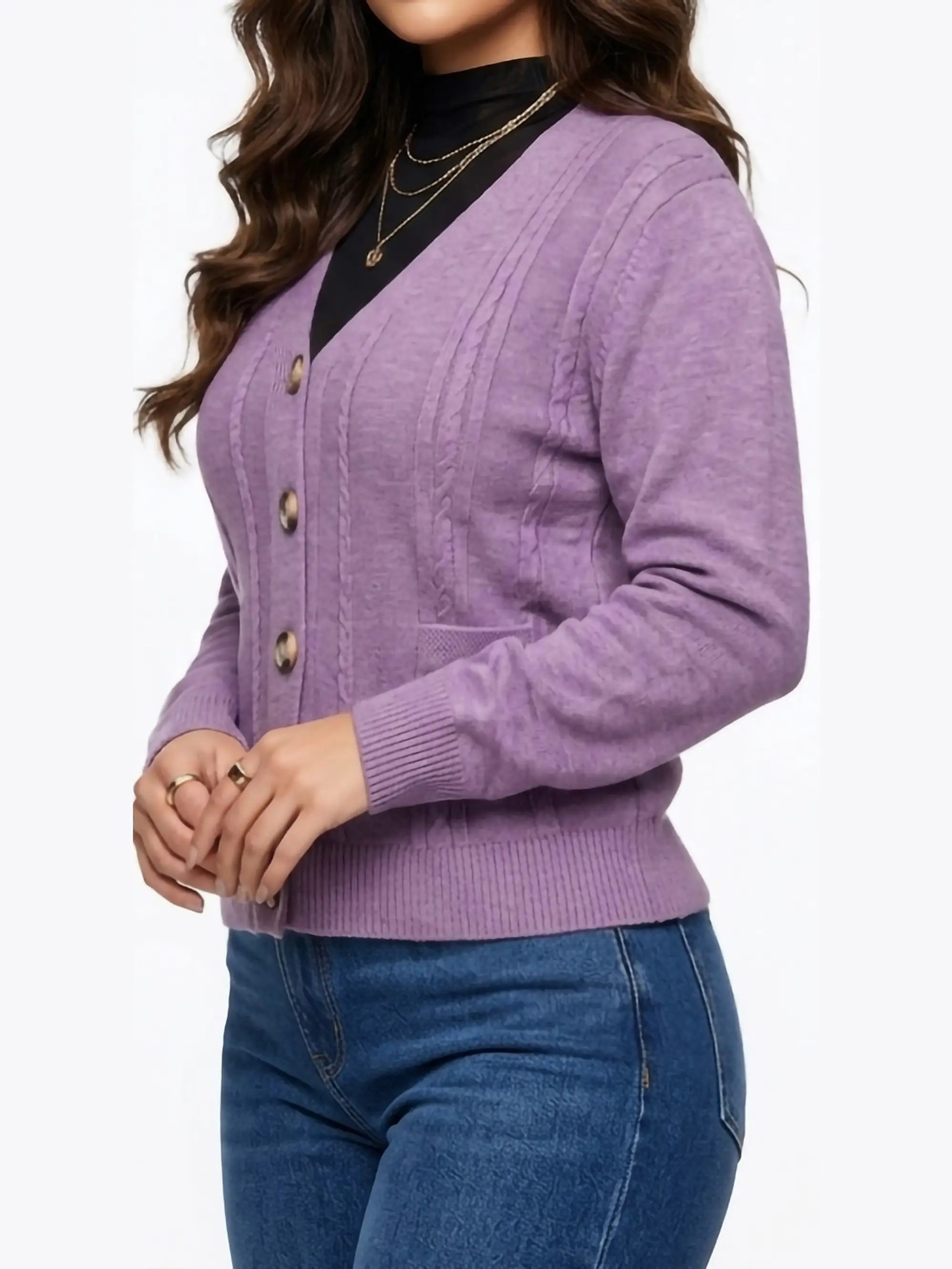 Cardigan Sweater Con Botones Bolsillos Chaleco Tejido Mujer 11