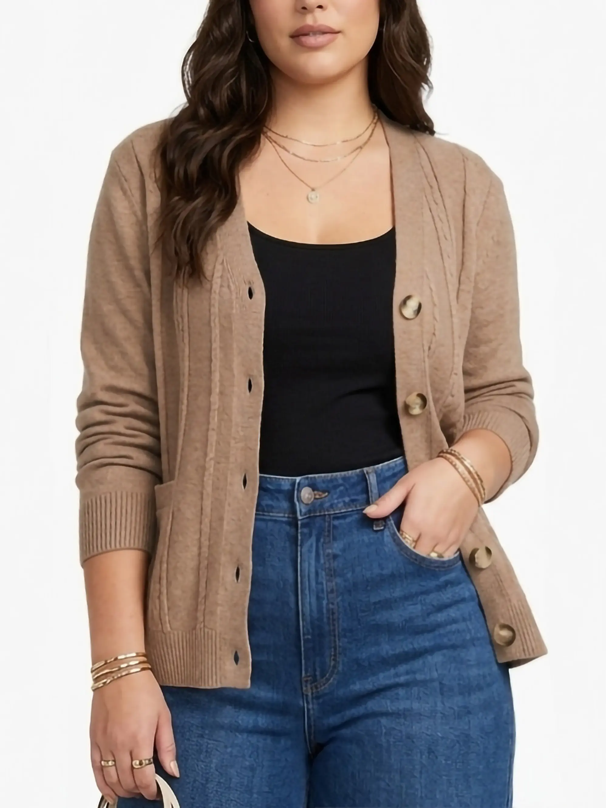 Cardigan Sweater Con Botones Bolsillos Chaleco Tejido Mujer 13
