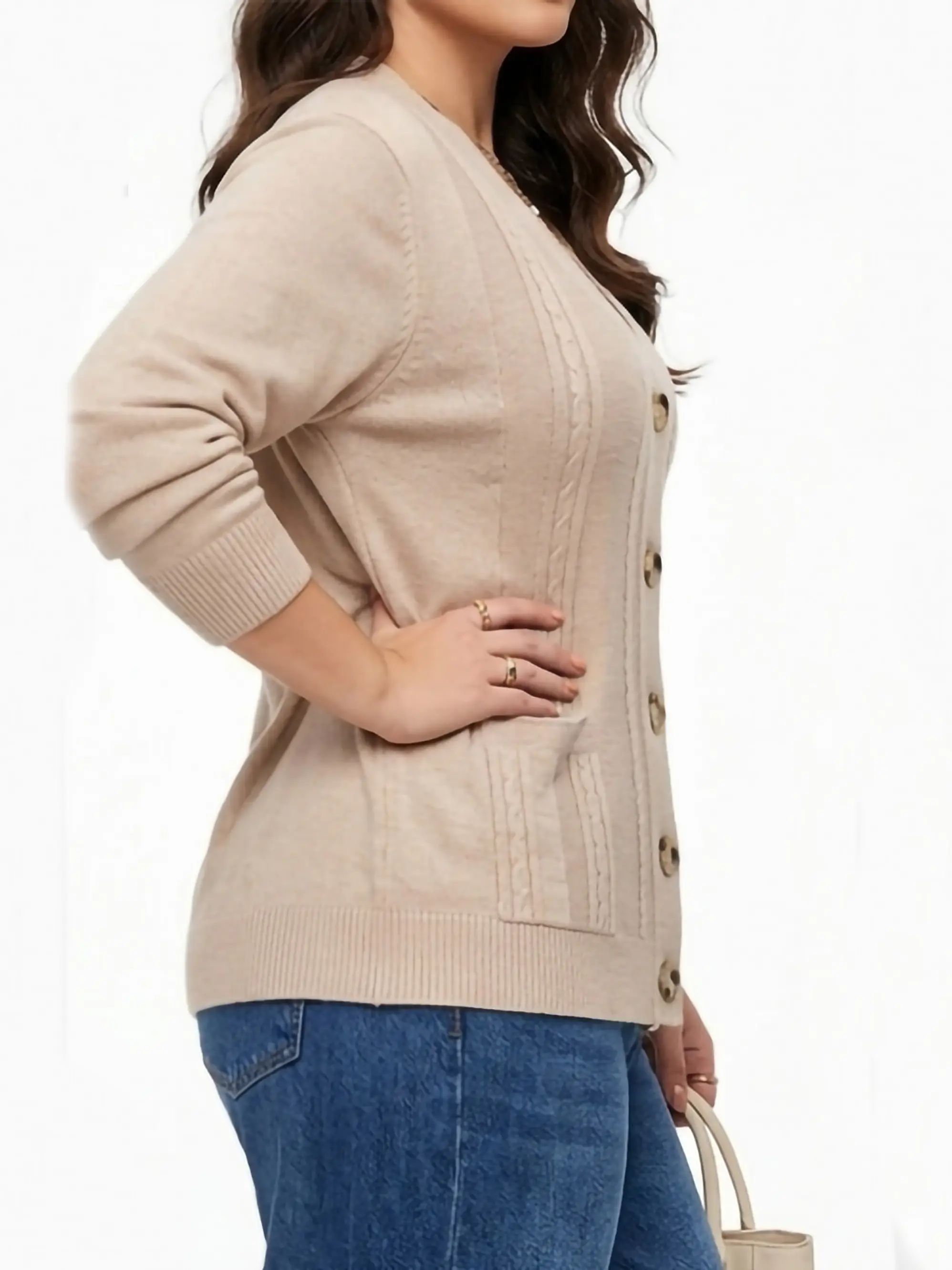 Cardigan Sweater Con Botones Bolsillos Chaleco Tejido Mujer 15