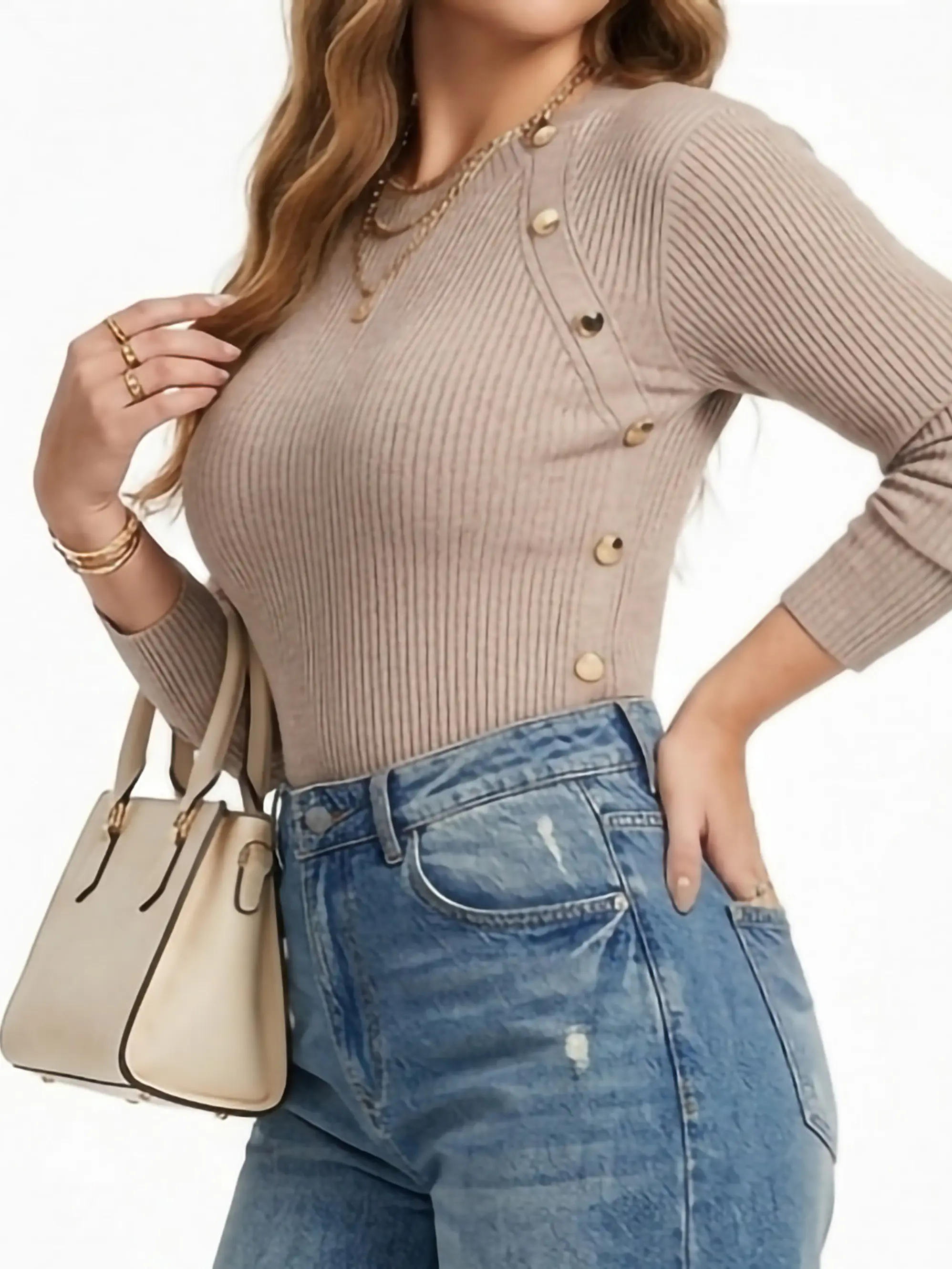 Sweater Rib Acanalado Ajustado Botones Dorados Fino 5