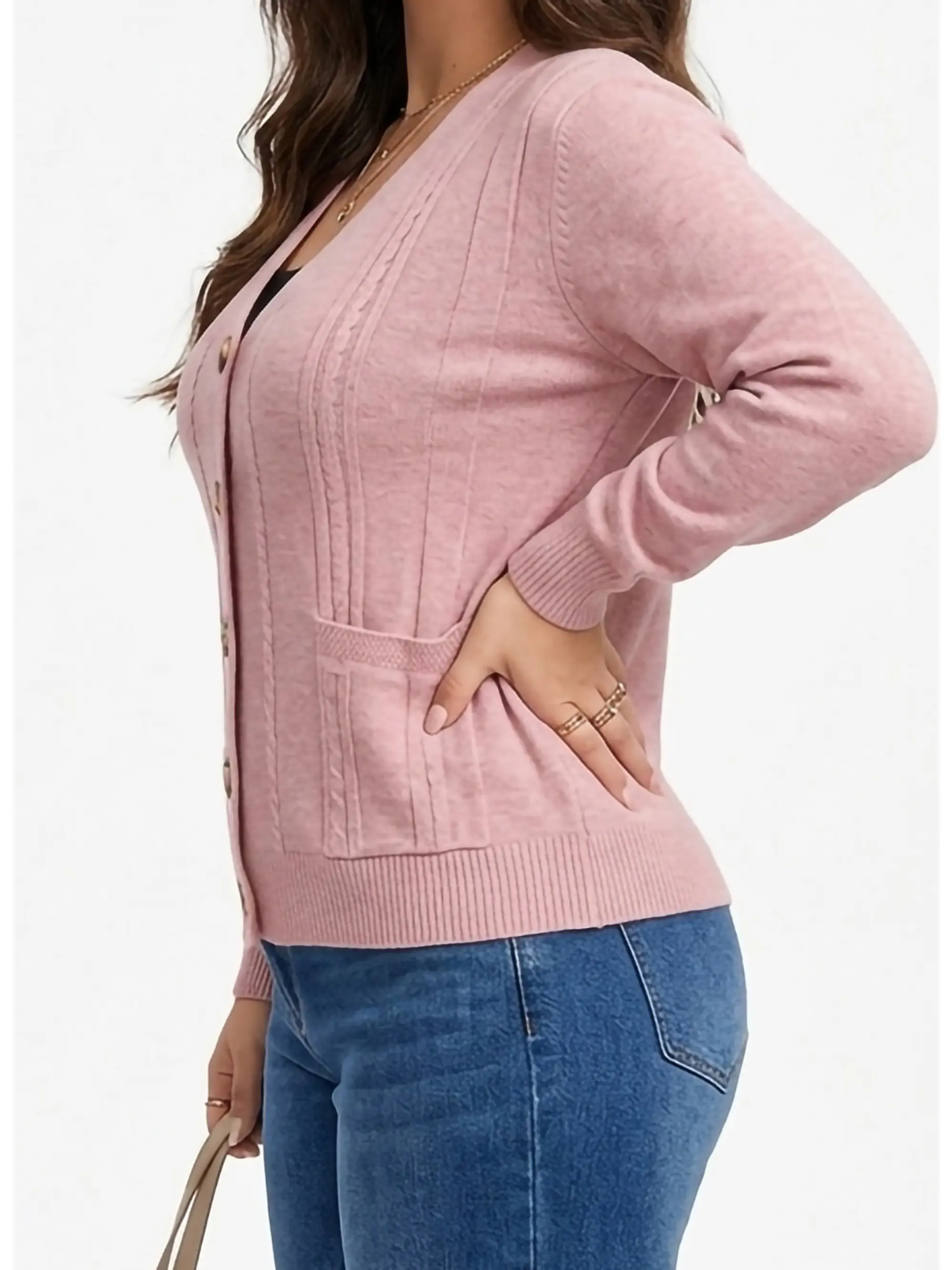 Cardigan Sweater Con Botones Bolsillos Chaleco Tejido Mujer 17