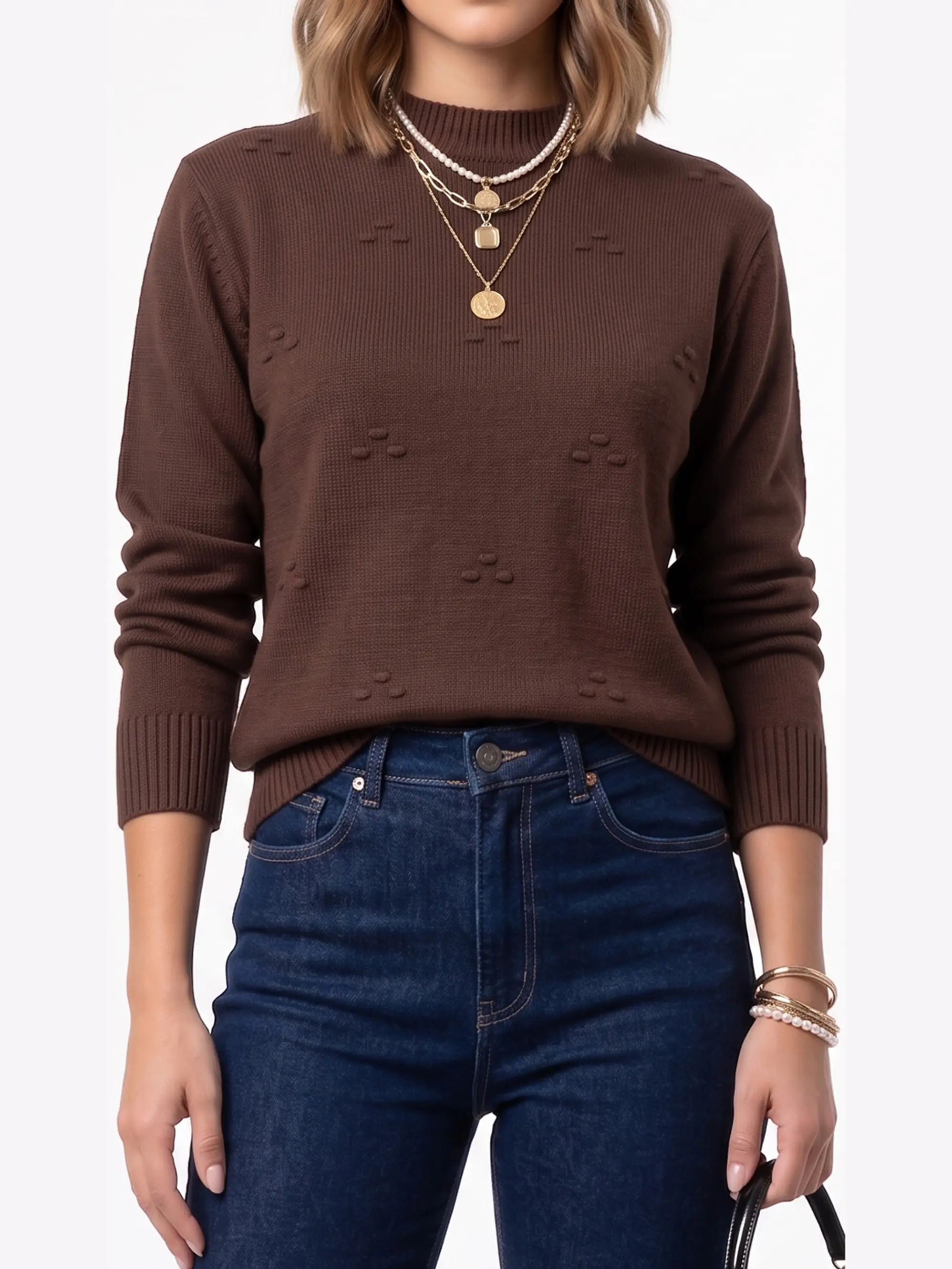 Sweater Tejido Cuello Medio con Detalles en Relieve 3