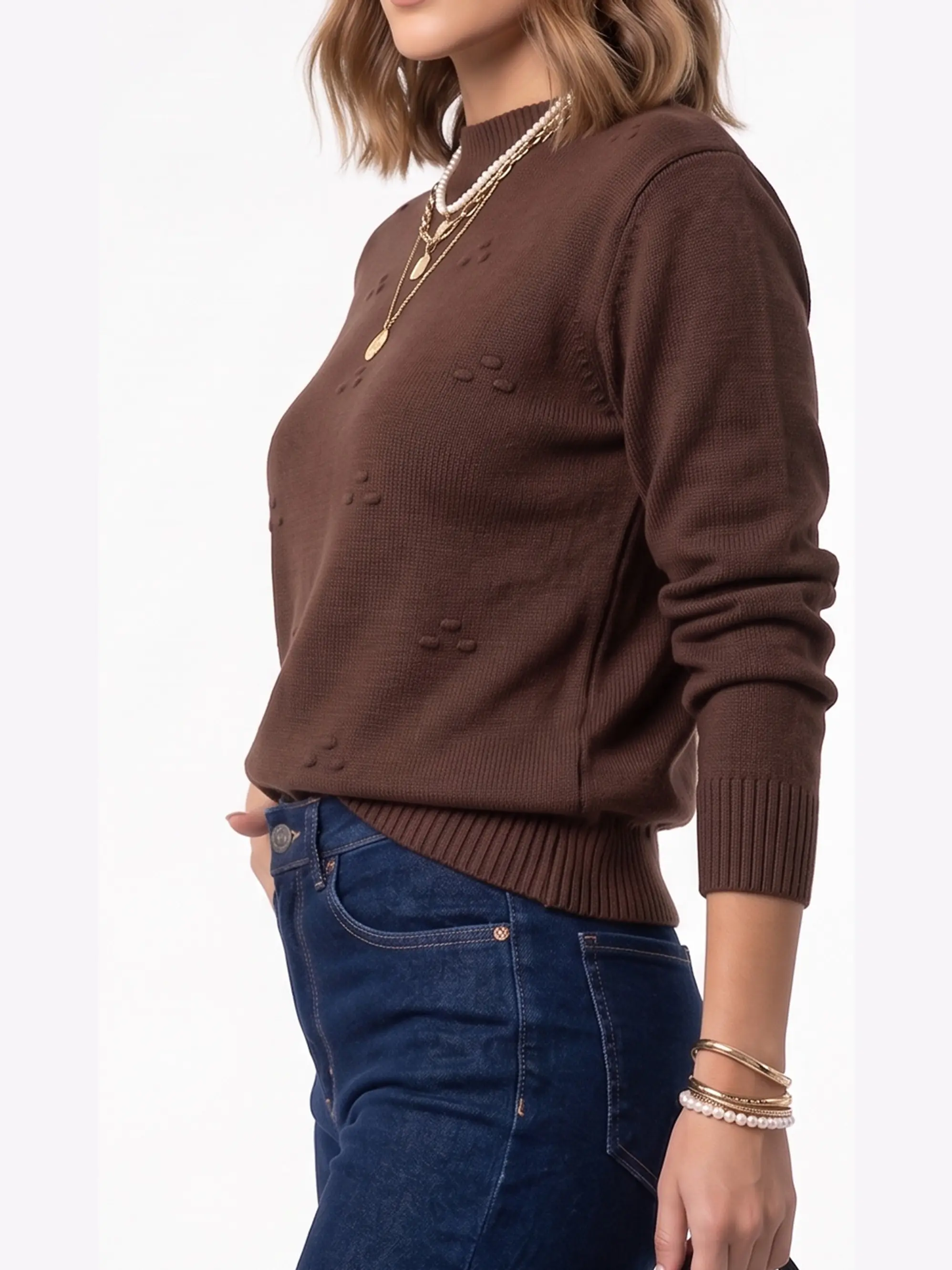 Sweater Tejido Cuello Medio con Detalles en Relieve 4