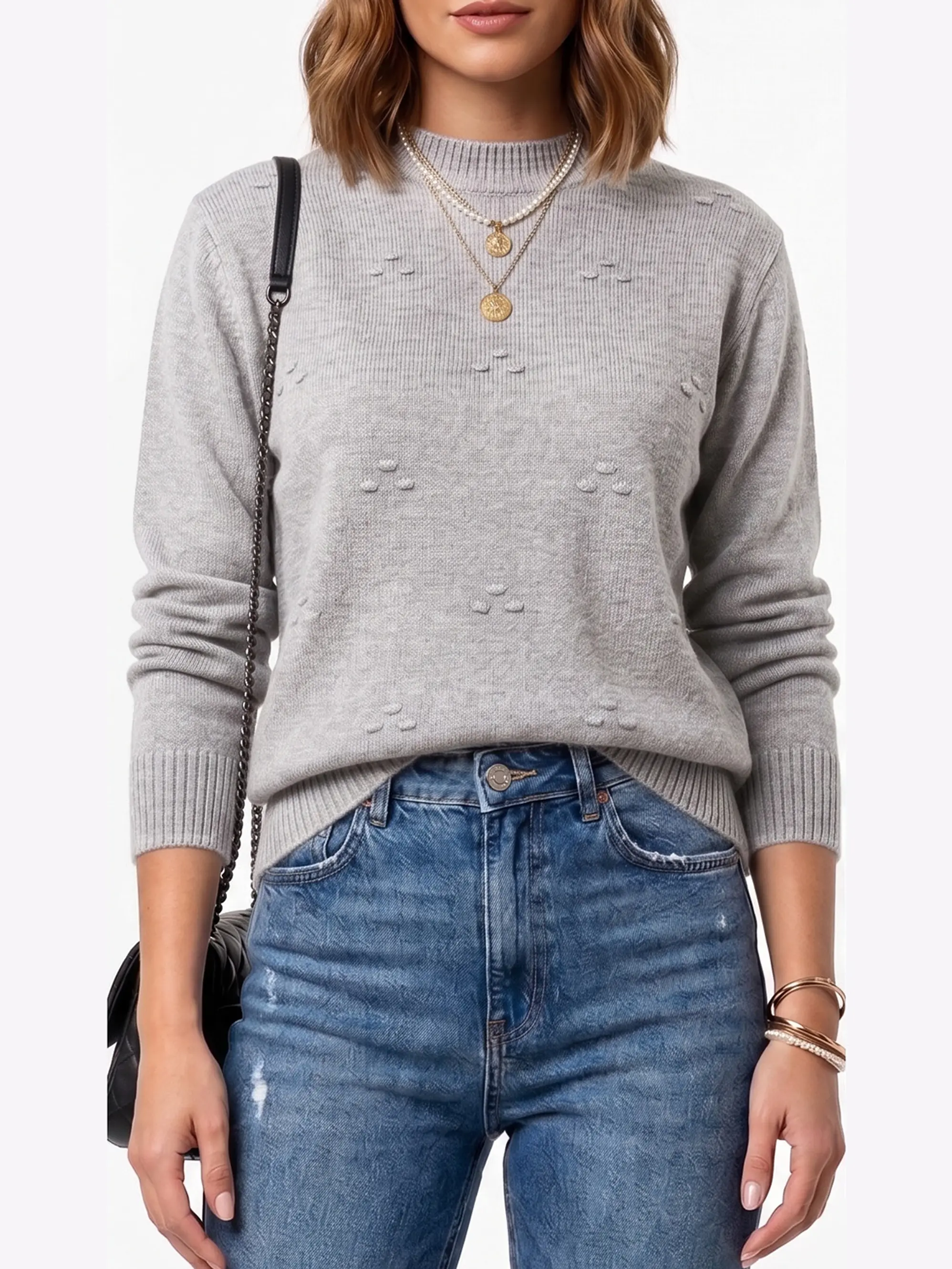 Sweater Tejido Cuello Medio con Detalles en Relieve 5