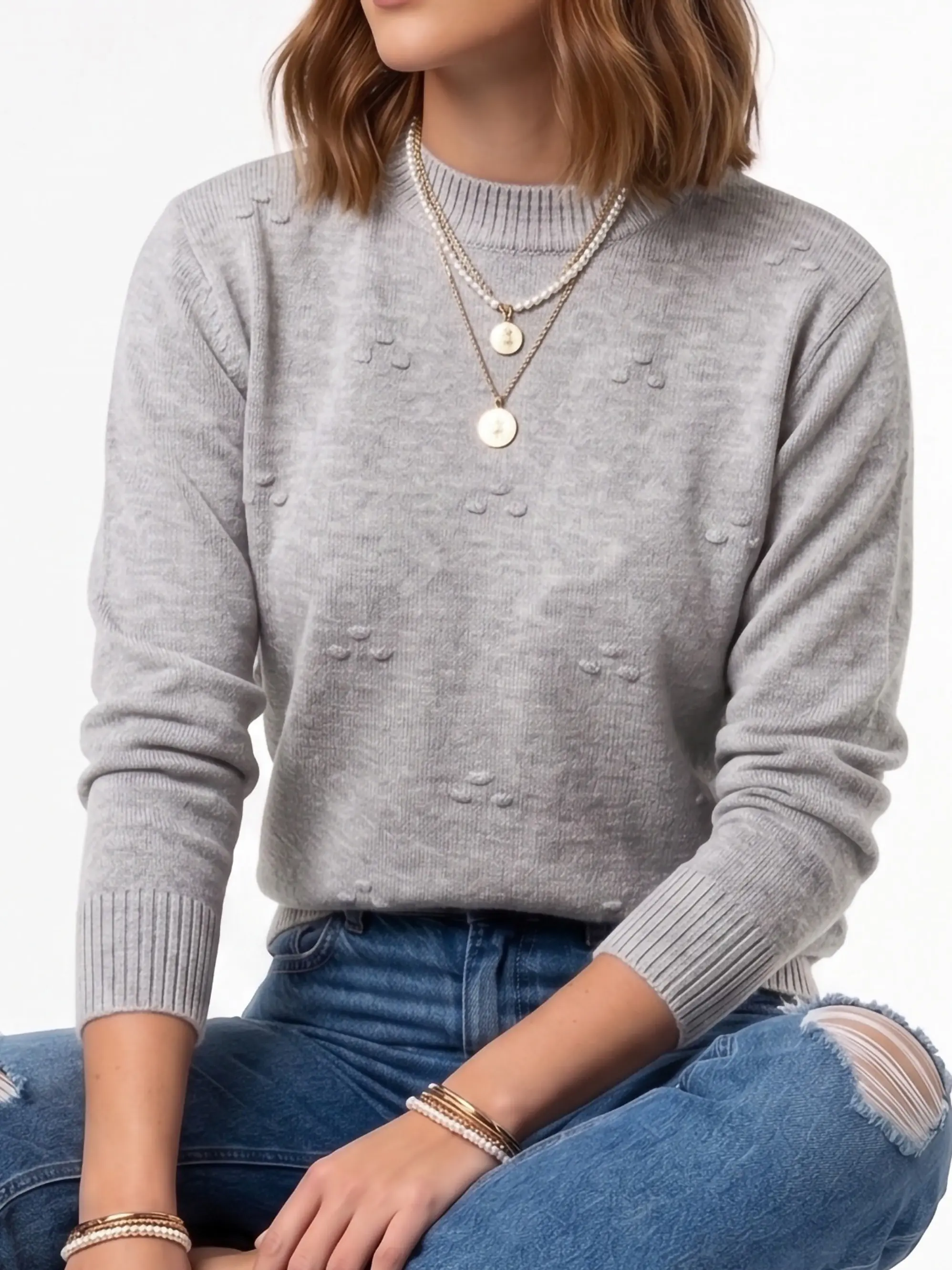 Sweater Tejido Cuello Medio con Detalles en Relieve 6