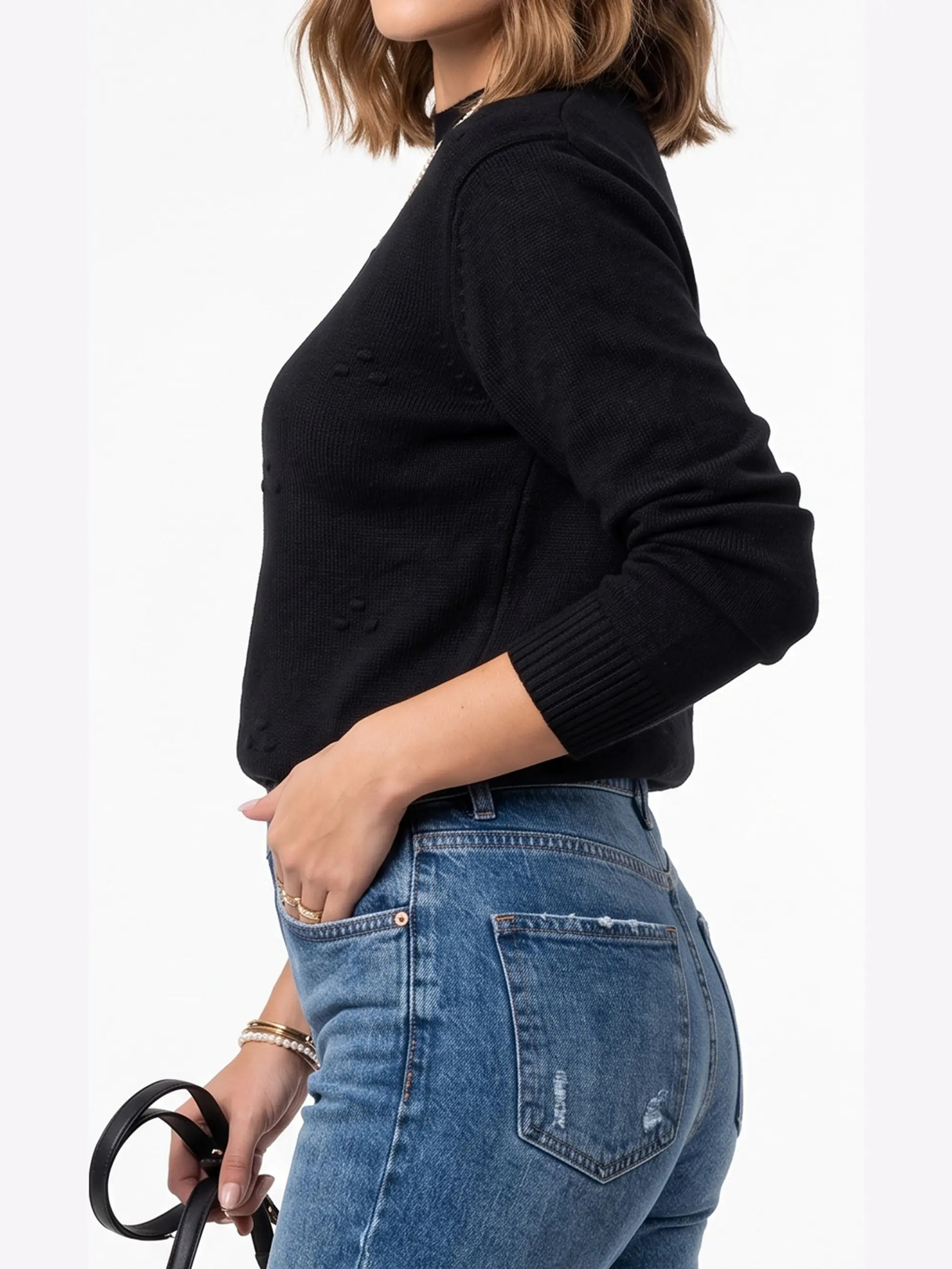 Sweater Tejido Cuello Medio con Detalles en Relieve 7