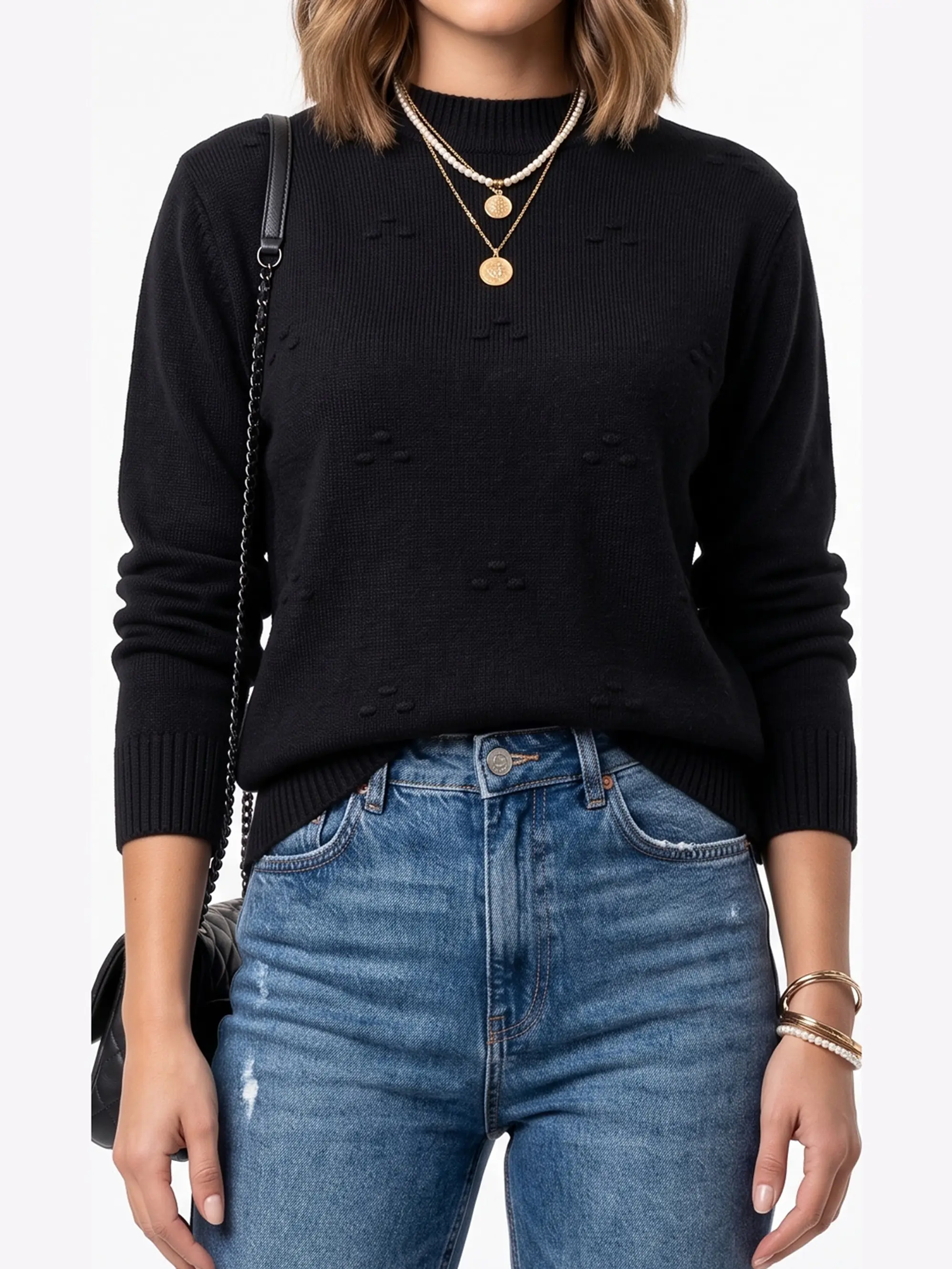 Sweater Tejido Cuello Medio con Detalles en Relieve 8