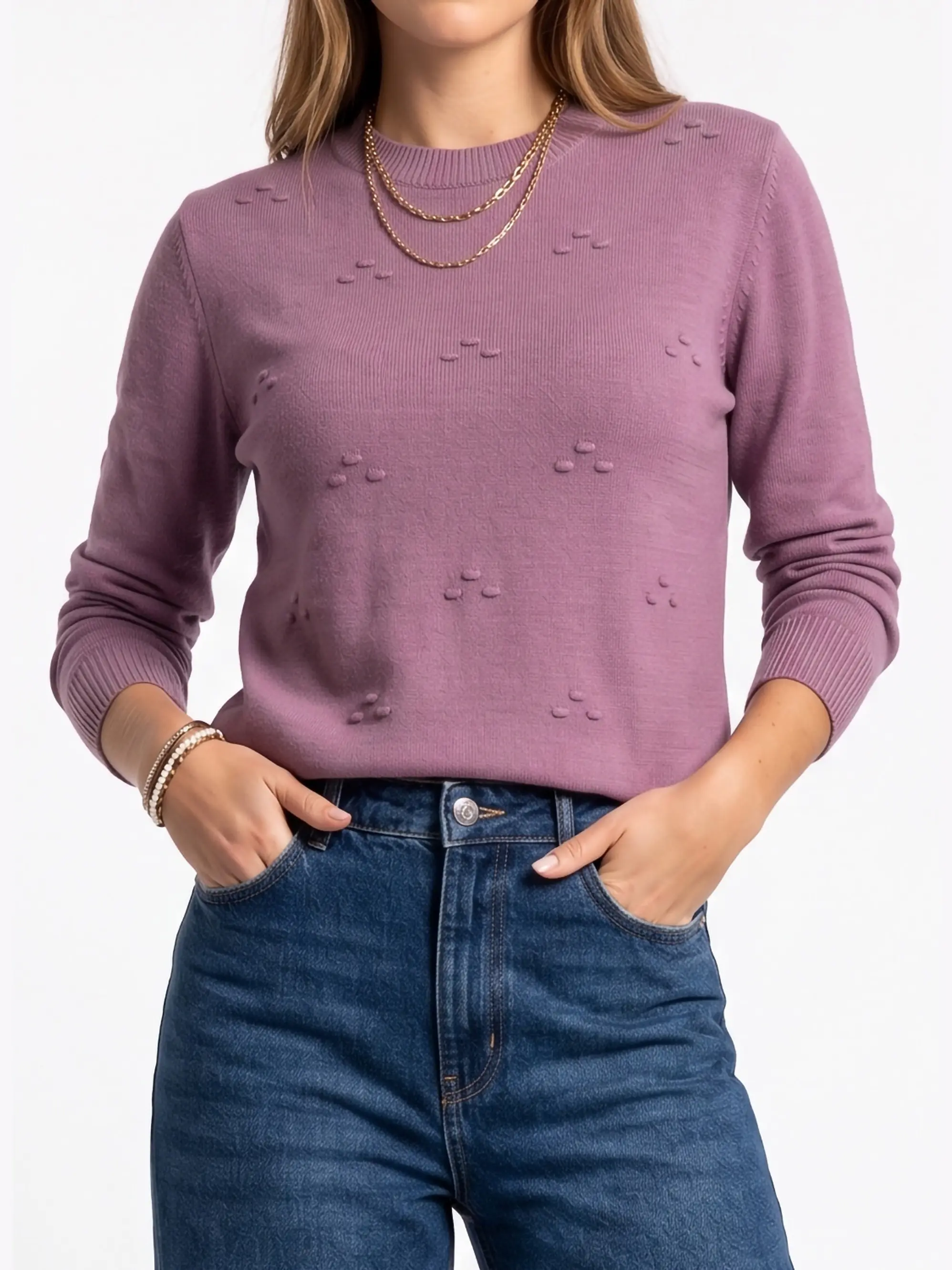 Sweater Tejido Cuello Medio con Detalles en Relieve 14
