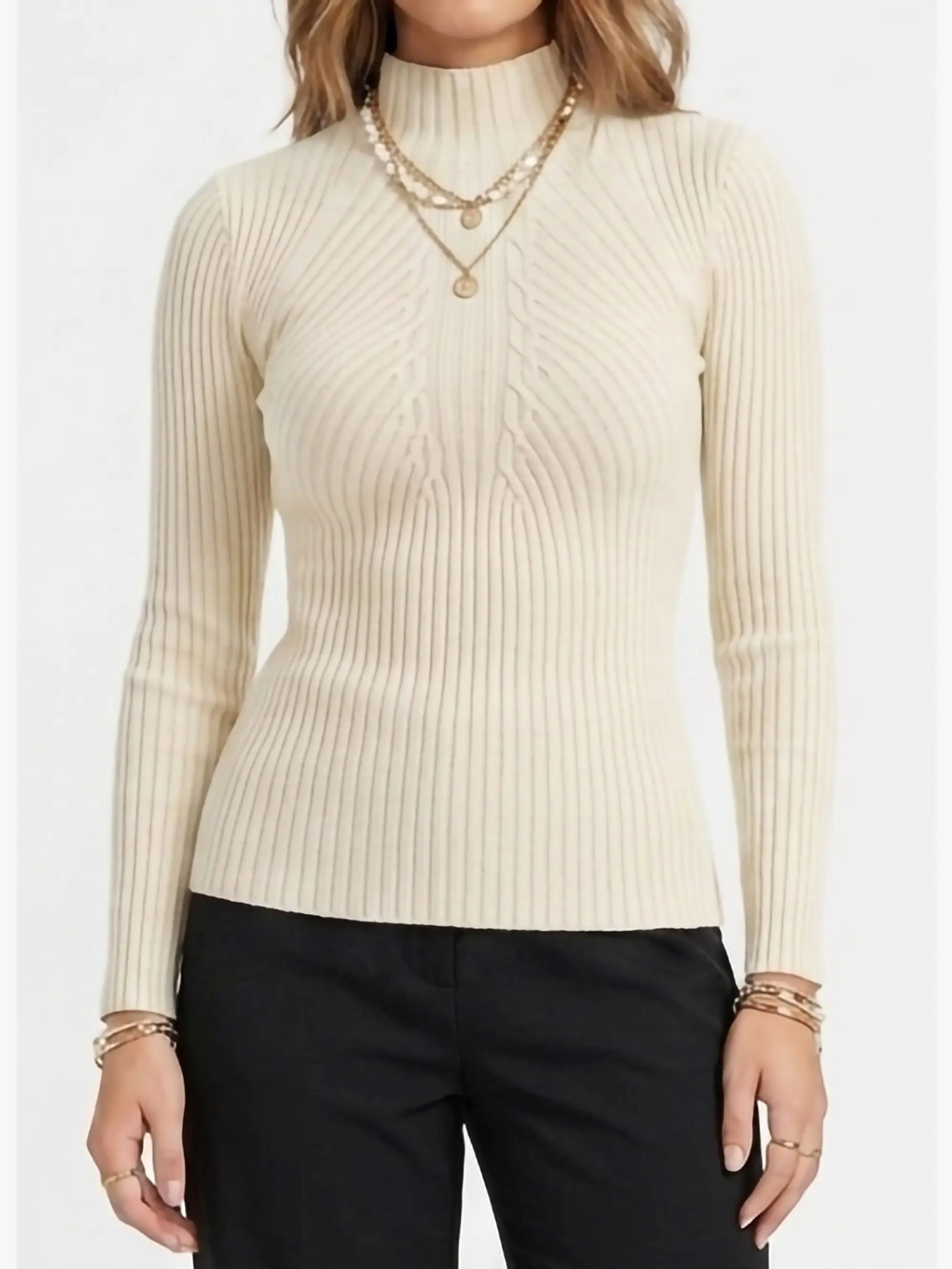 Sweater mujer Morley Cuello Alto con lineasFrontal 6