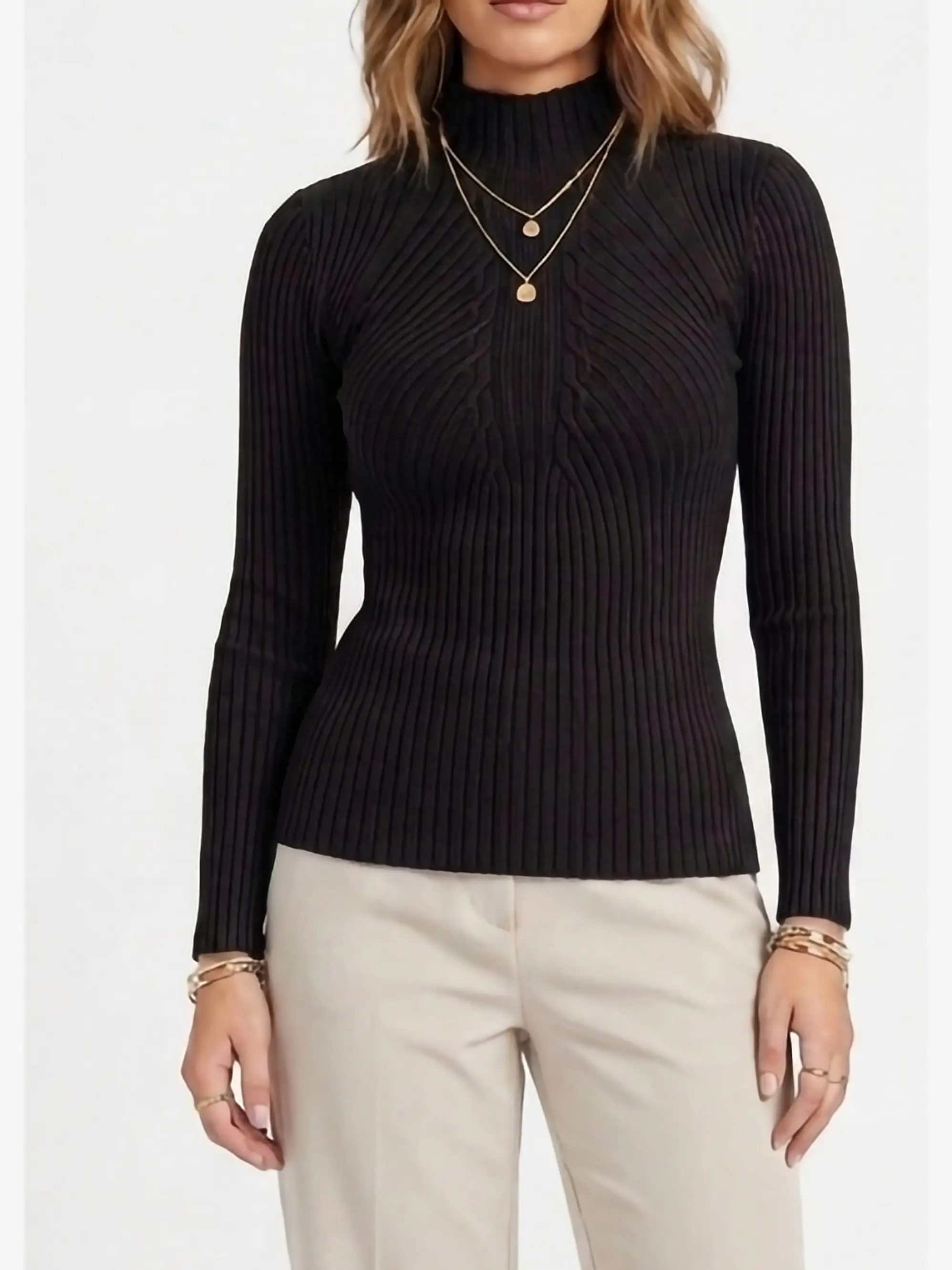 Sweater mujer Morley Cuello Alto con lineasFrontal 7