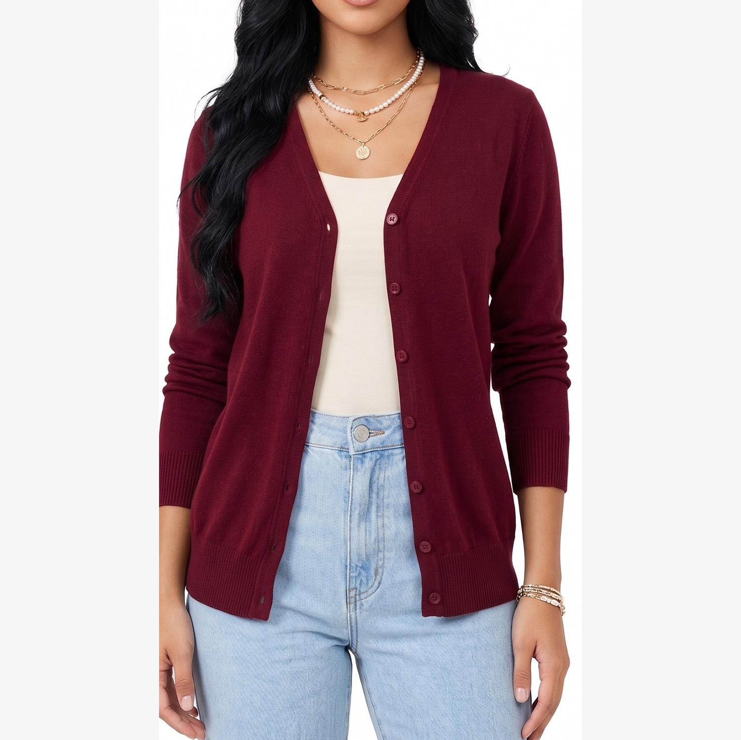 Cardigan Clasico Mujer Botones Escote V Chaleco Liso
