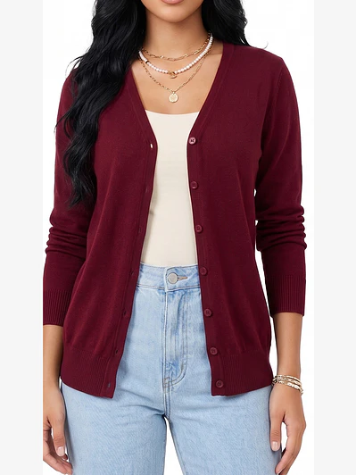 Cardigan Clasico Mujer Botones Escote V Chaleco Liso