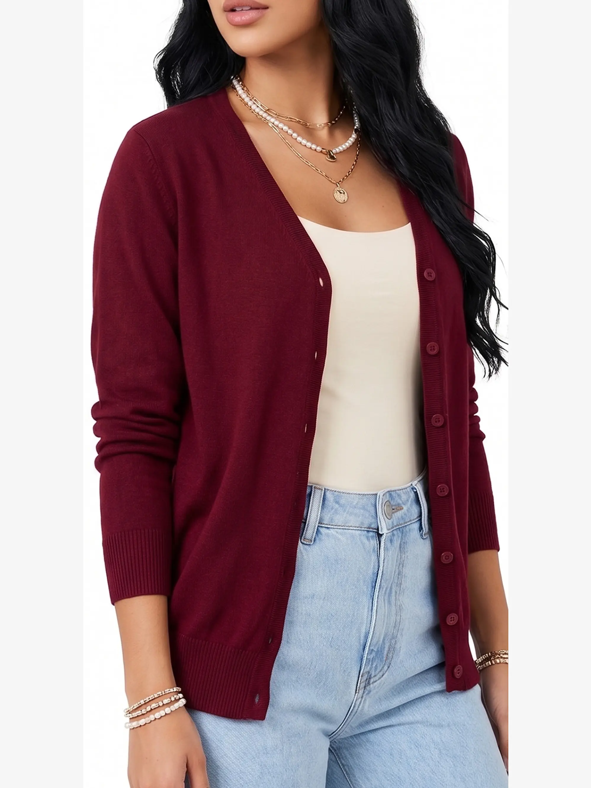 Cardigan Clasico Mujer Botones Escote V Chaleco Liso 2