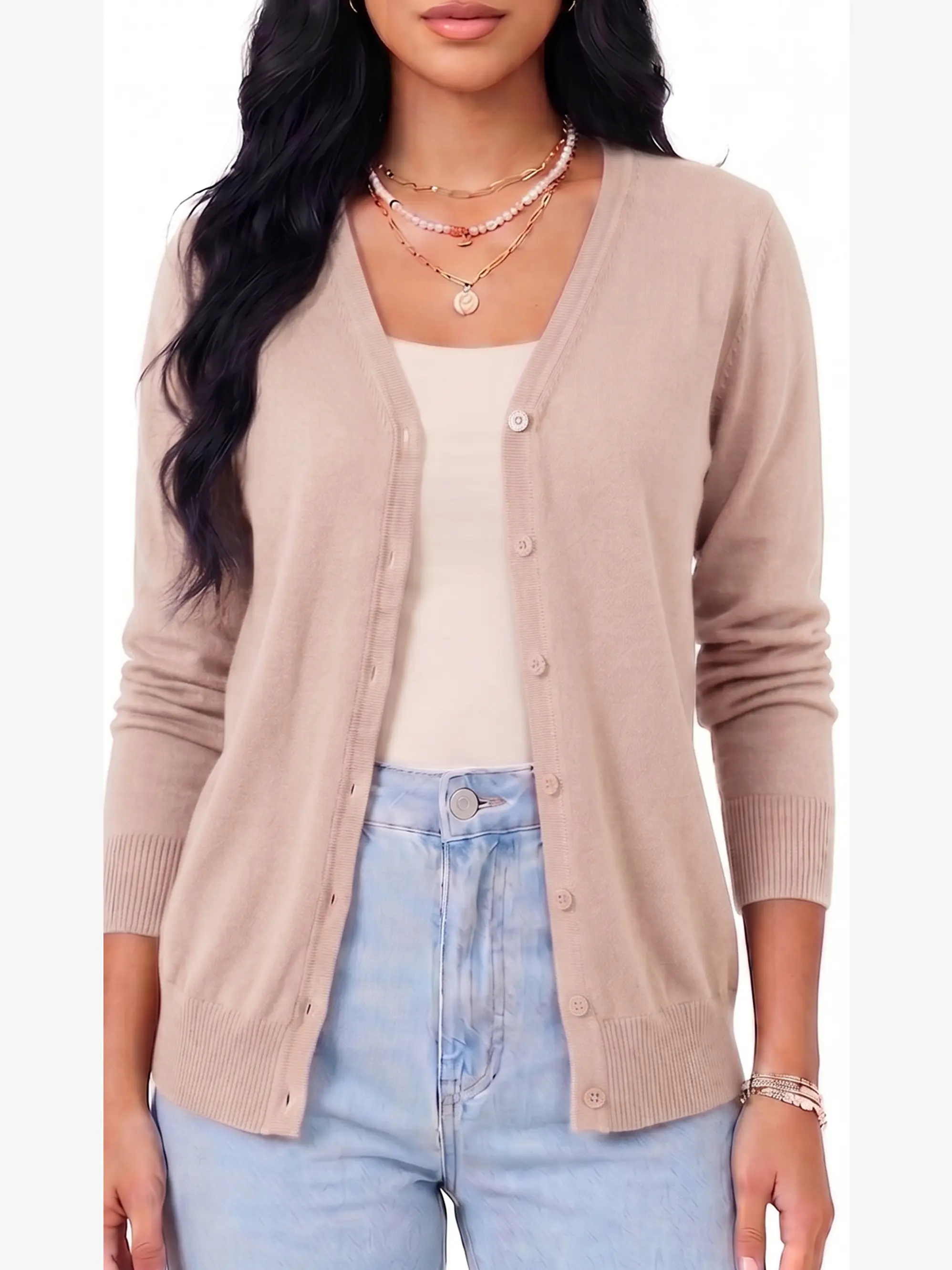 Cardigan Clasico Mujer Botones Escote V Chaleco Liso 4