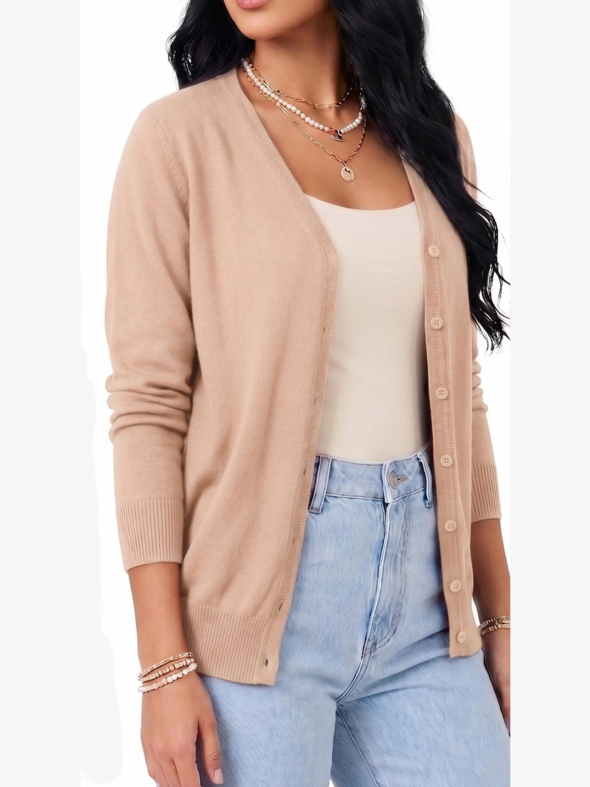 Cardigan Clasico Mujer Botones Escote V Chaleco Liso 16